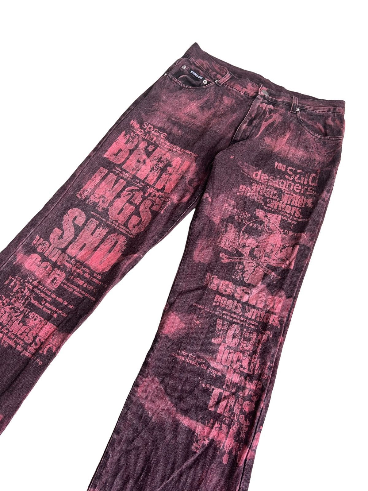BERNINGS SHO 1990s Berning-Sho 🇯🇵 Anarchy Statement Baggy Jeans Denim Size US 33 - 2 Thumbnail