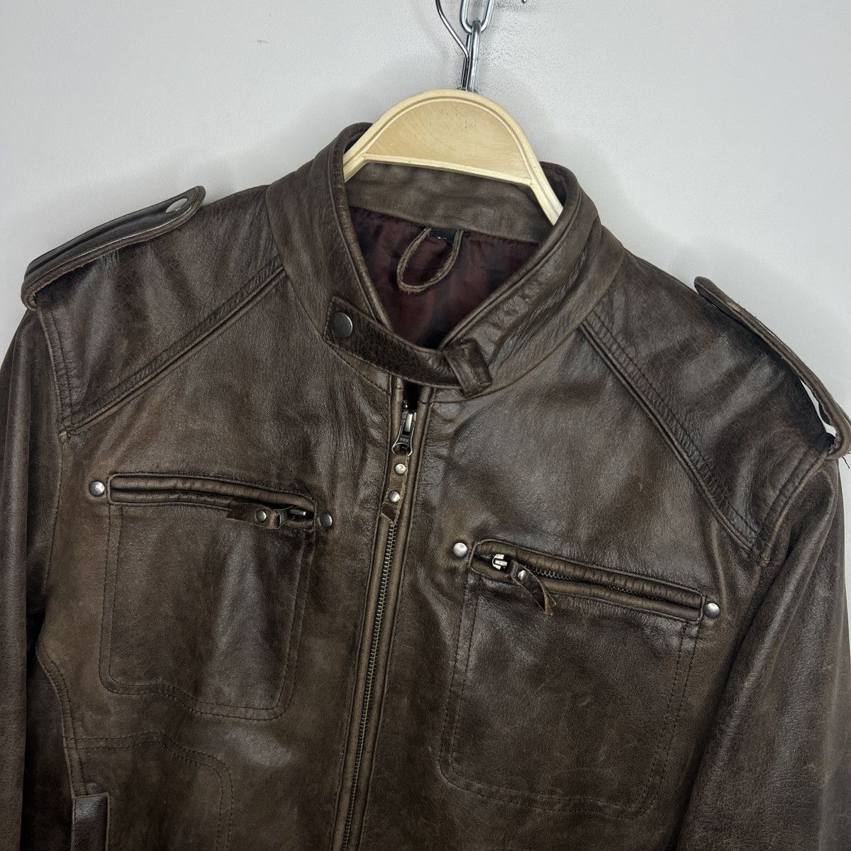 Leather × Vintage Vintage Brown Leather Motor Biker Jacket Trucker Genuine Size US M / EU 48-50 / 2 - 4 Thumbnail
