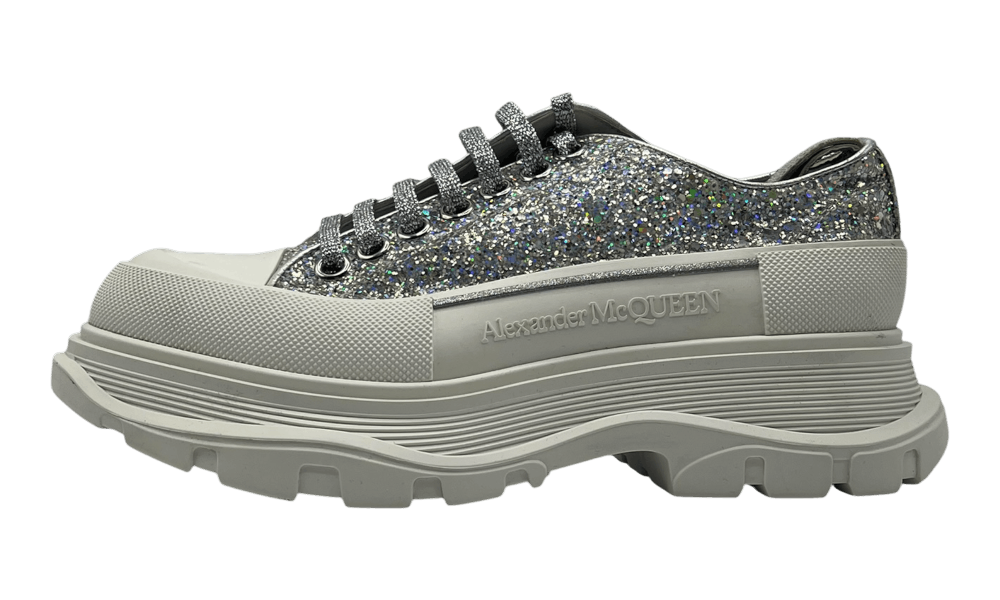 Other Alexander McQueen Wmns Tread Slick Lace Up "Holo Silver Glit Size US 5.5 / EU 38 - 1 Thumbnail