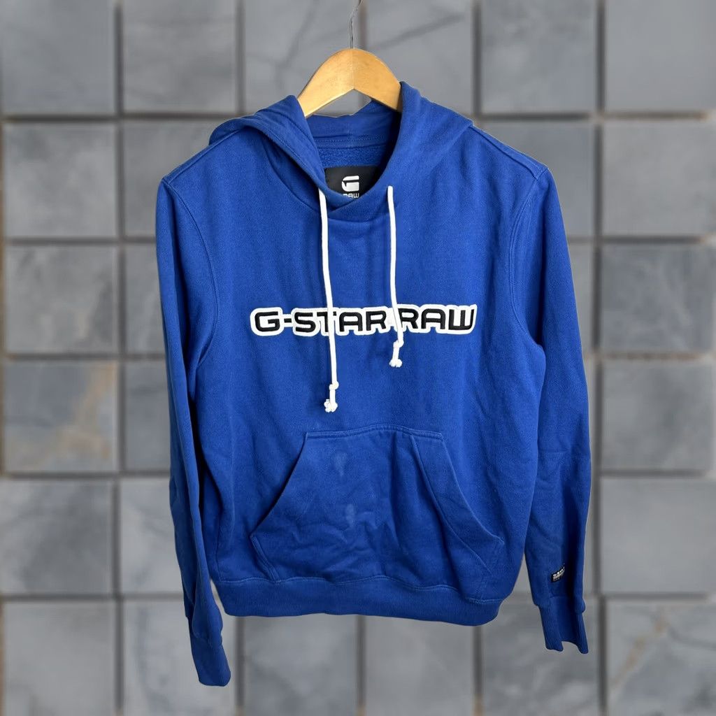 Vintage G-Star RAW Hoodie Mens Medium Blue Pullover Spell Out Logo Sweatshirt Casual Size US M / EU 48-50 / 2 - 1 Thumbnail