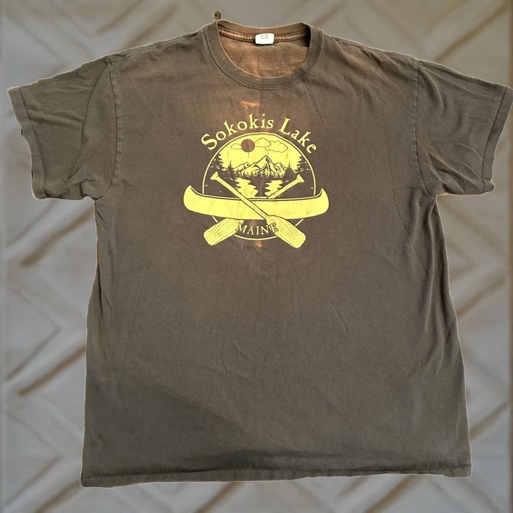 Vintage Destination Sokokis Lake Maine T-Shirt Size L Distressed Sun Fade Gray Mens Size US L / EU 52-54 / 3 - 1 Thumbnail