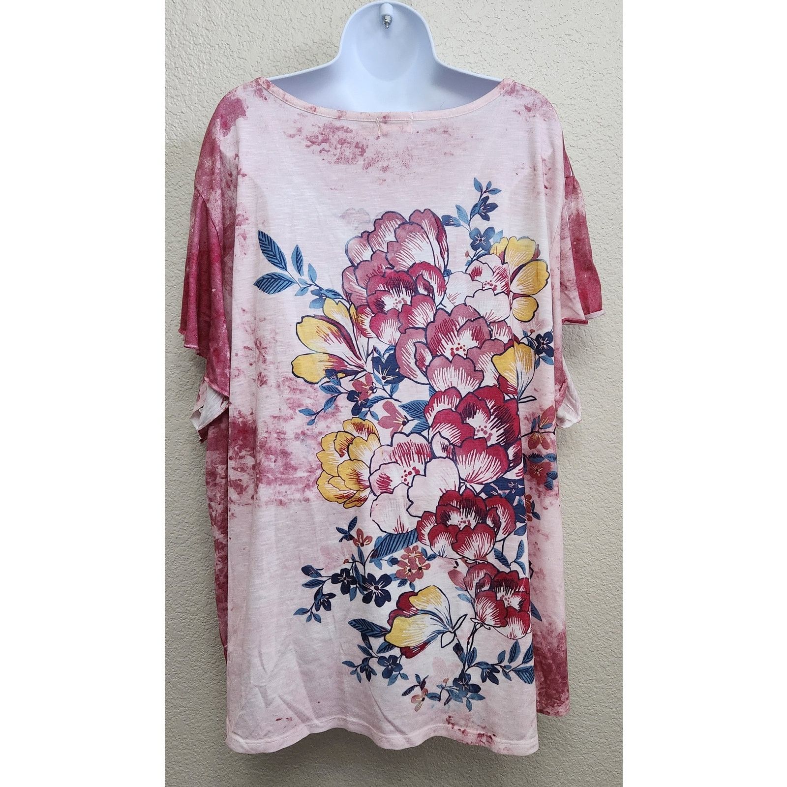 Other Terra & Sky Pink Blue Yellow Floral Print Blouse 4X 28W 30W Size 4XL / US 24-26 - 3 Thumbnail