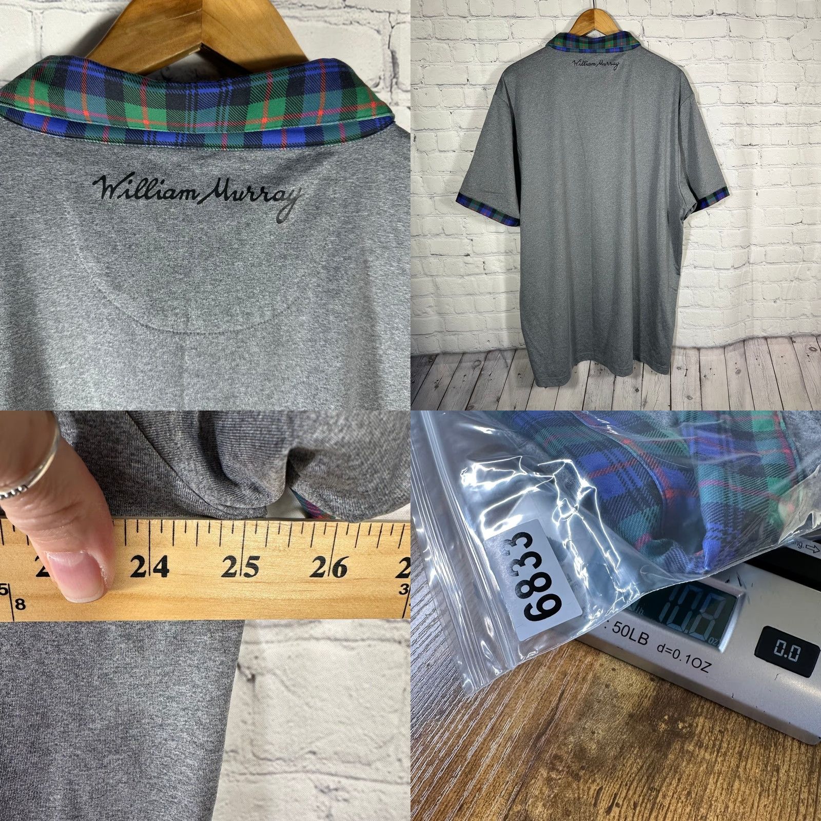 Vintage William Murray Golf Polo Shirt Mens 2XL Gray Plaid Collar Short Sleeve Size US XXL / EU 58 / 5 - 8 Thumbnail