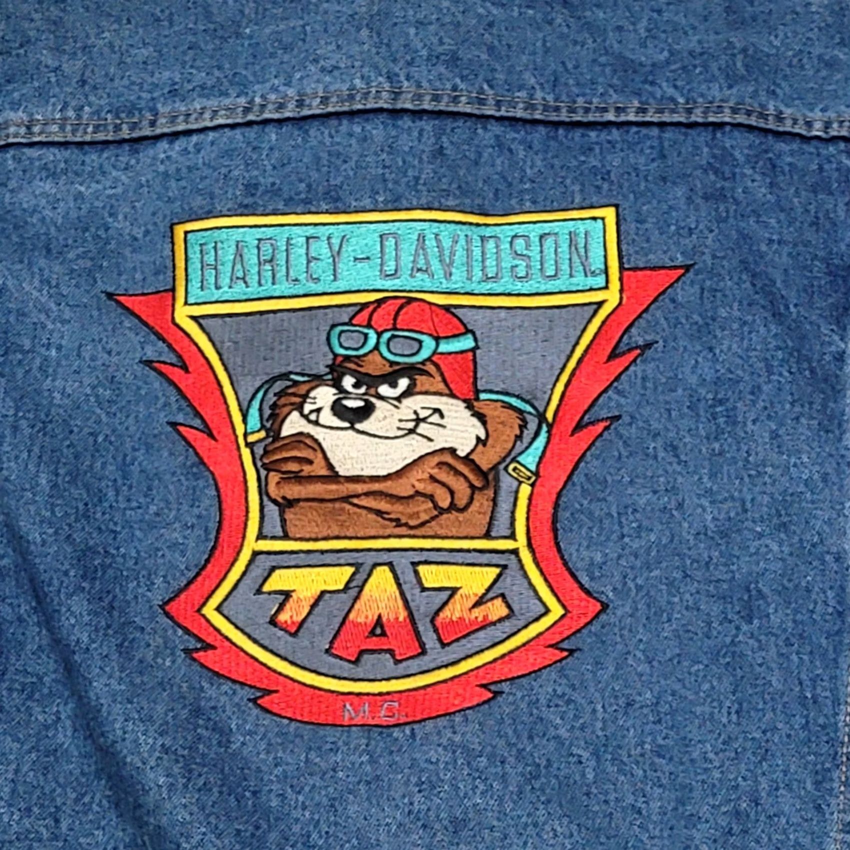 Vintage VINTAGE Warner Bros. Taz Harley Davidson Denim Jacket M Men Blue 1997 Jacket Denim Jean Ski? Size US M / EU 48-50 / 2 - 2 Thumbnail