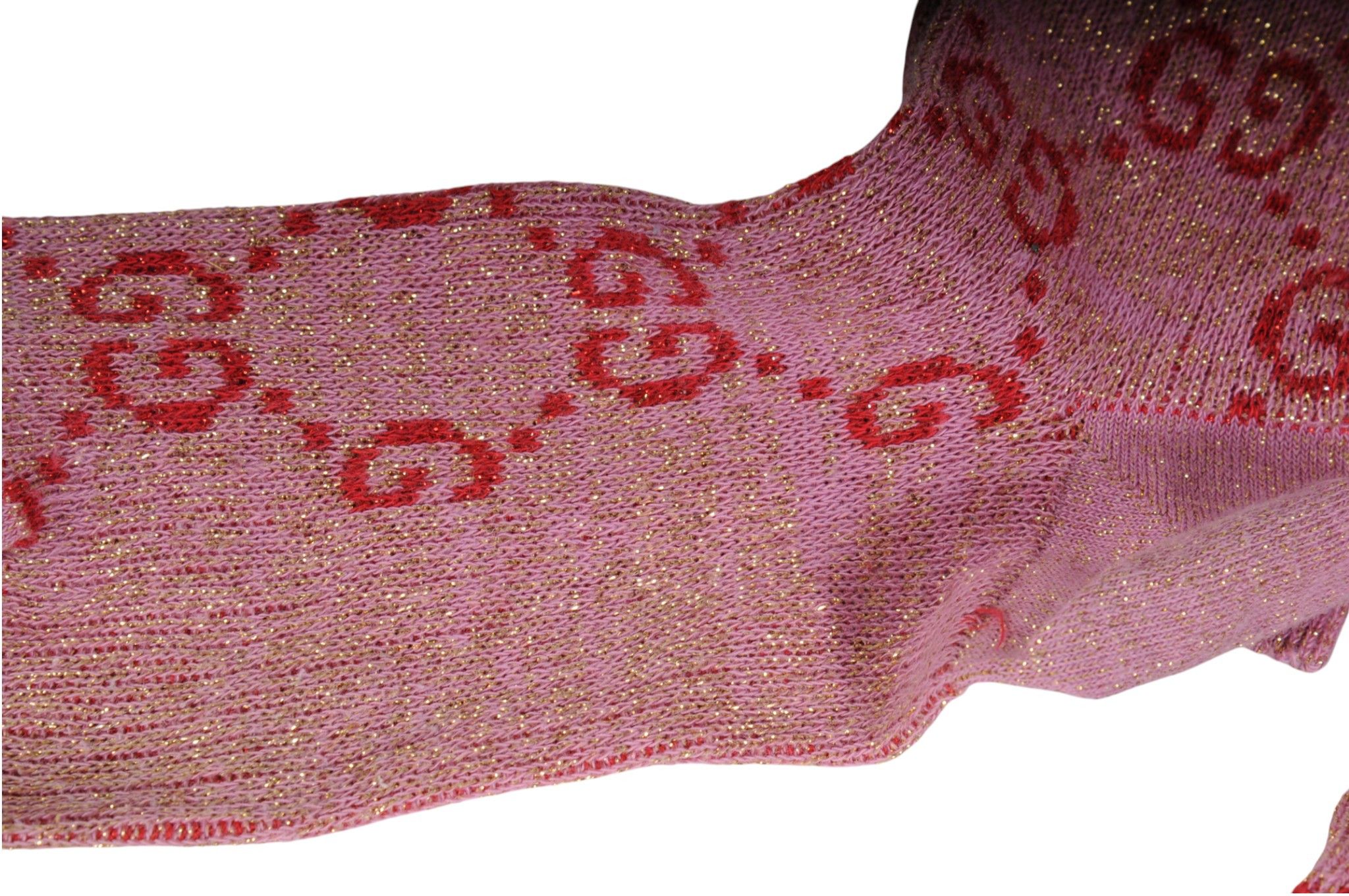 Gucci Glittery GG Logo Monogram Socks Size Small Pink Red Size ONE SIZE - 4 Thumbnail