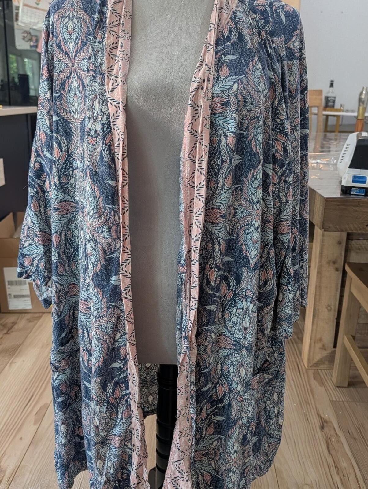 Other Blue and Pink Printed Kimono Robe with Contrast Trim Size ONE SIZE - 2 Thumbnail