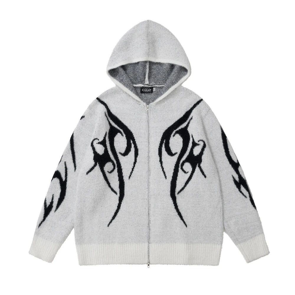 Vintage Knitted y2k Graphic Full Zip Gray Hoodie Size US L / EU 52-54 / 3 - 1 Thumbnail