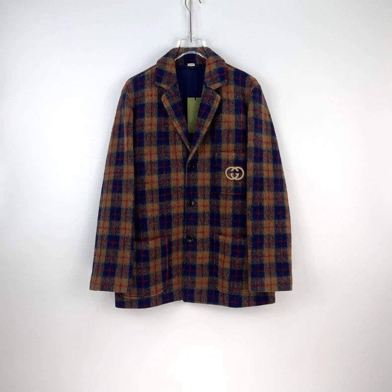 Gucci Gucci Brown plaid double Glogo wool tweed jacket 2502-Nexta Size US M / EU 48-50 / 2 - 3 Thumbnail