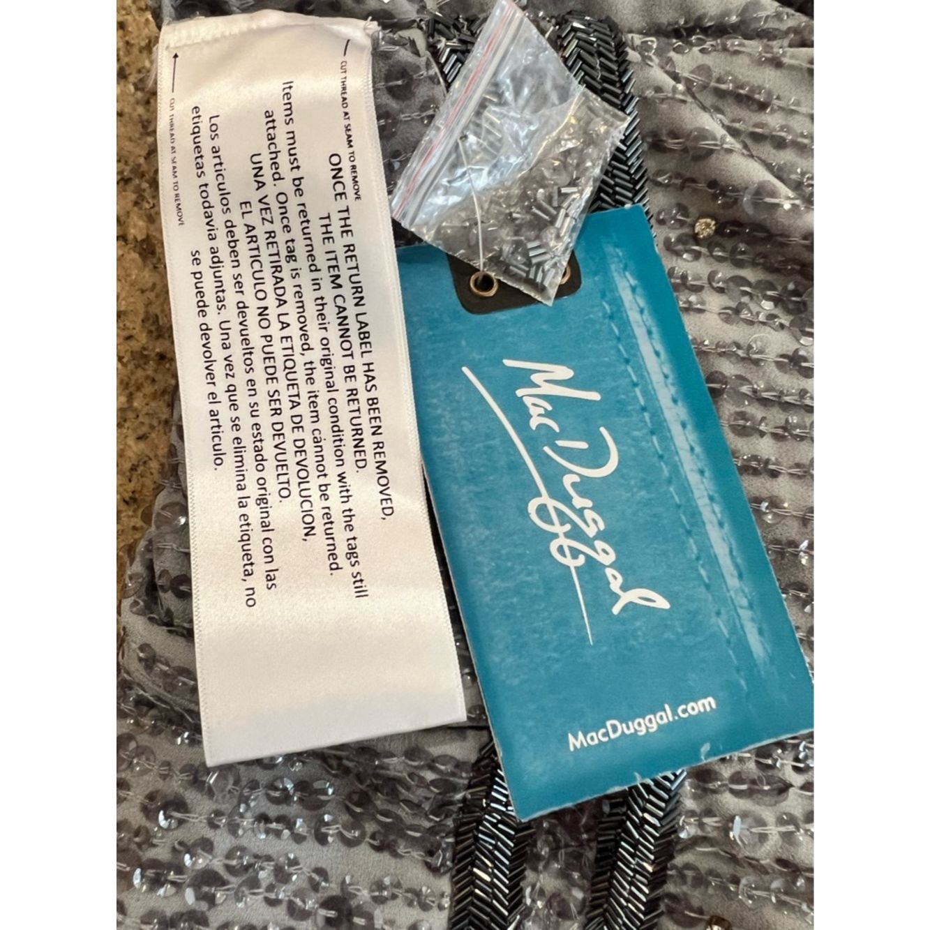 Mac Duggal Mac Duggal 10509 Beaded Sequin Midi Dress Silver Gray Sleev Size S / US 4 / IT 40 - 7 Thumbnail