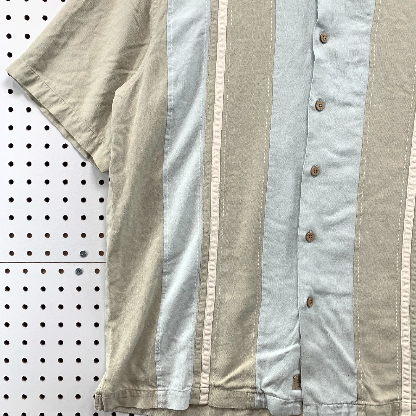 Vintage Paradise Collection 100% Silk Camp Shirt White Beige Striped Mens Large L Short Sleeve Button-Up Shirt Size US L / EU 52-54 / 3 - 3 Thumbnail