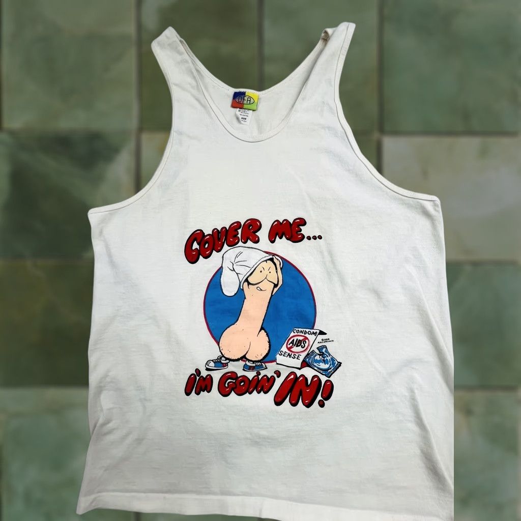 Vintage VINTAGE OFA Tank Shirt Mens Medium White Adult Safe Sex AIDS Graphic 1988 USA Size US M / EU 48-50 / 2 - 1 Thumbnail