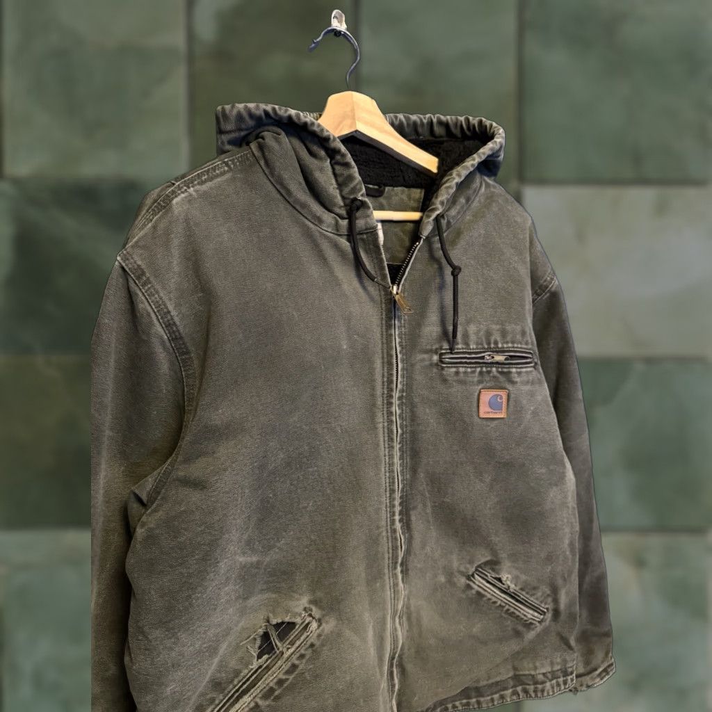 Carhartt VINTAGE Carhartt Hooded Jacket Moss Green Cotton Zip Detroit XL Men Size US XL / EU 56 / 4 - 1 Thumbnail