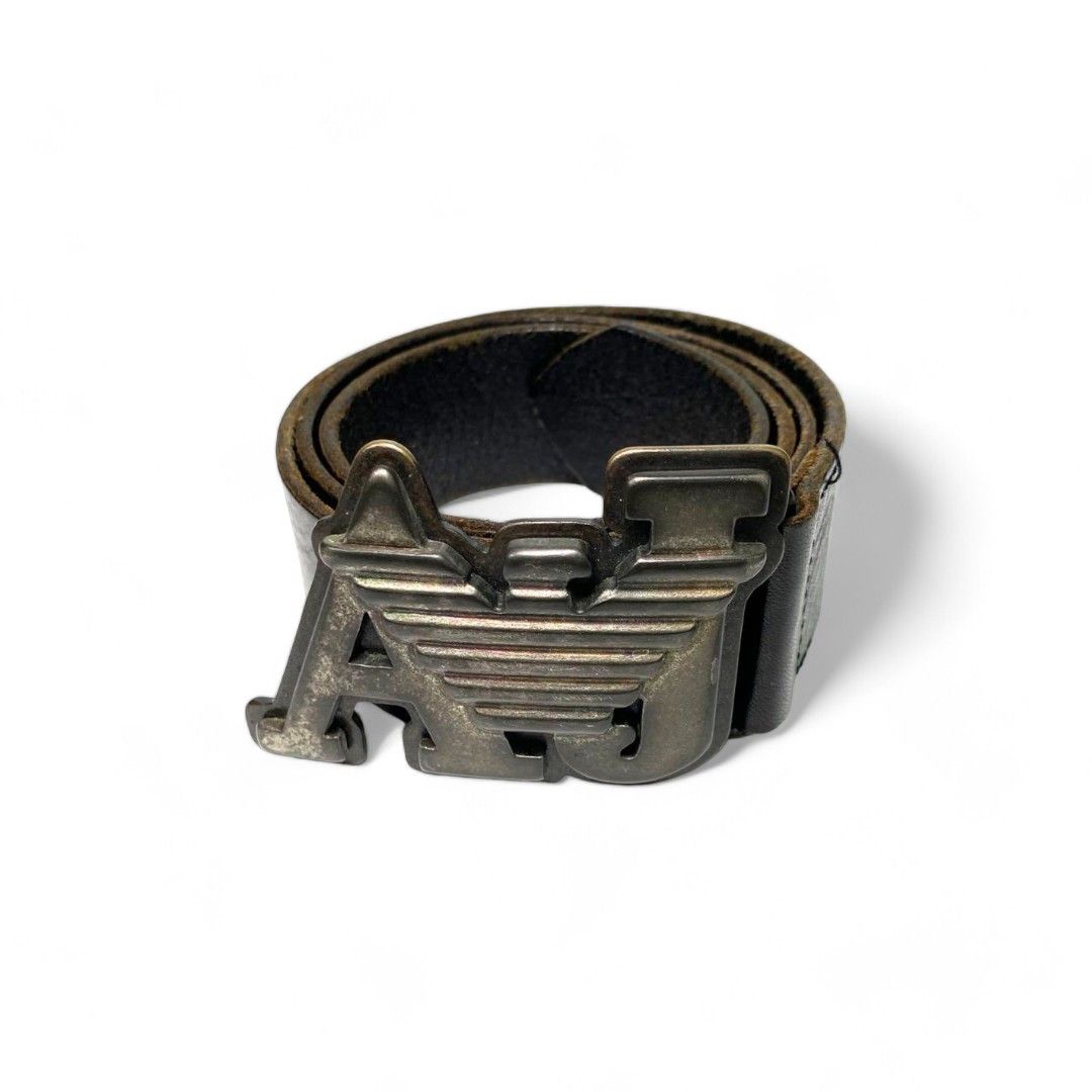 Armani Emporio Armani - Black Leather Belt Silver Buckle Pendant Size ONE SIZE - 1 Thumbnail