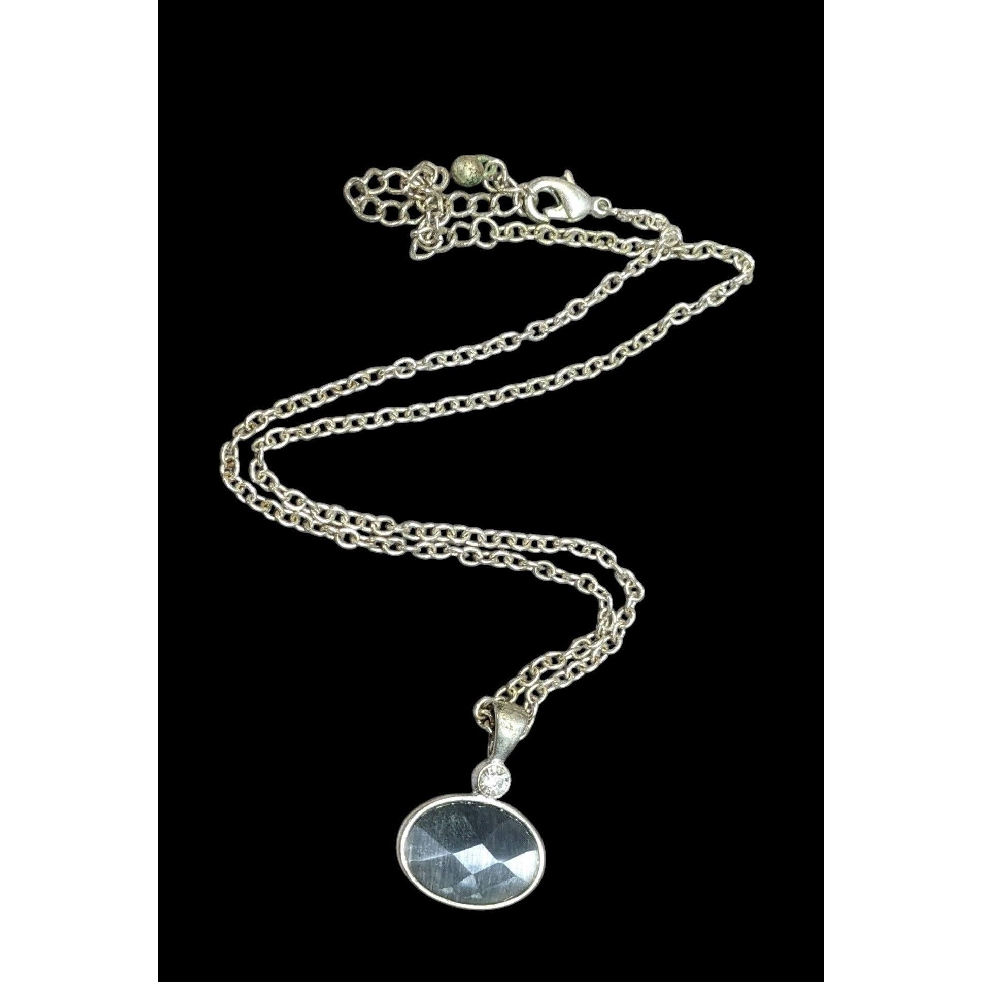 Other Whimsical Grey Faceted Cat Eye Glass Pendant Necklace With R Size ONE SIZE - 1 Thumbnail