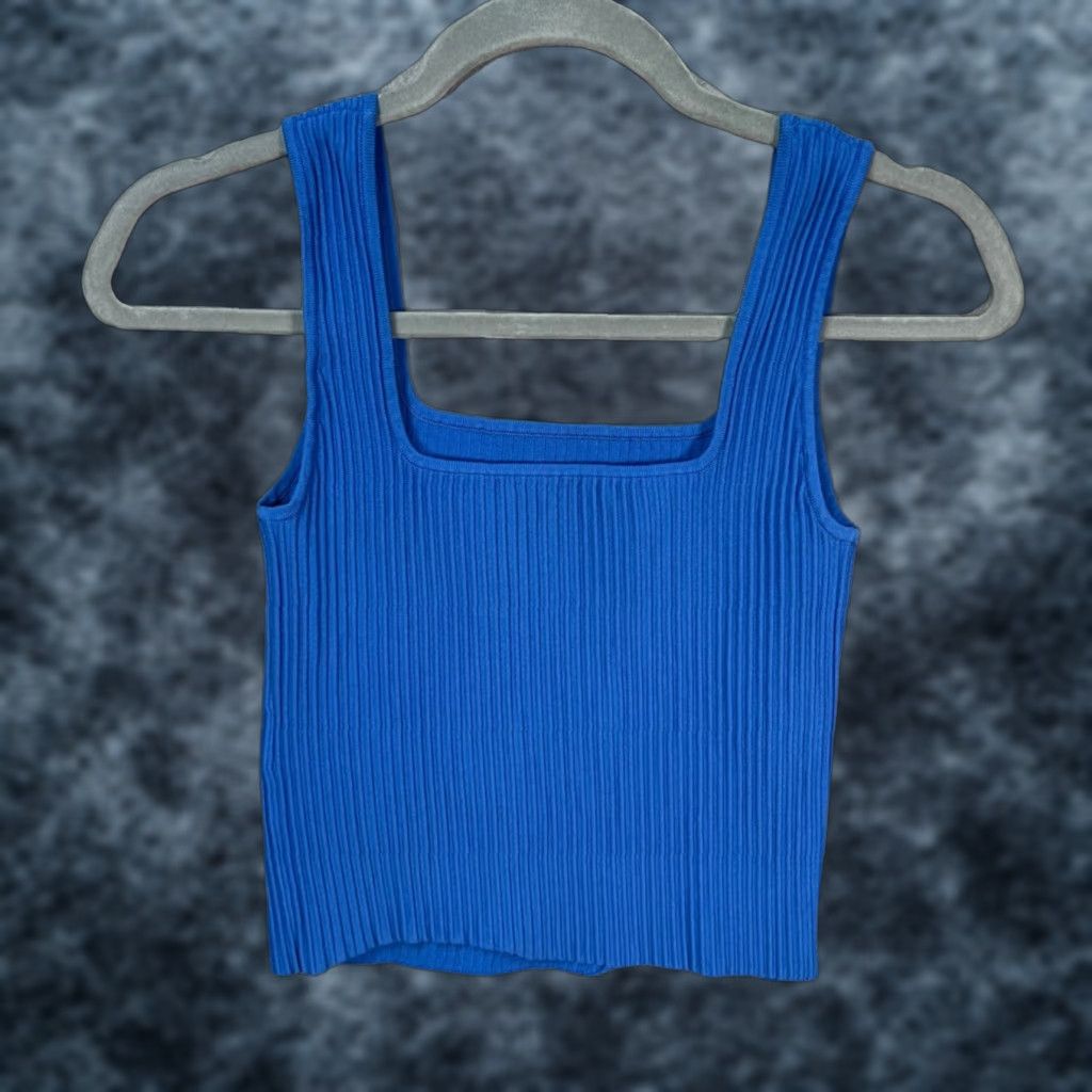 Madewell Madewell Womens Size Small Blue Ribbed Square Neck Tank Top Shirt Sleeveless Slim Knit Summer Spring Women Size S / US 4 / IT 40 - 1 Thumbnail