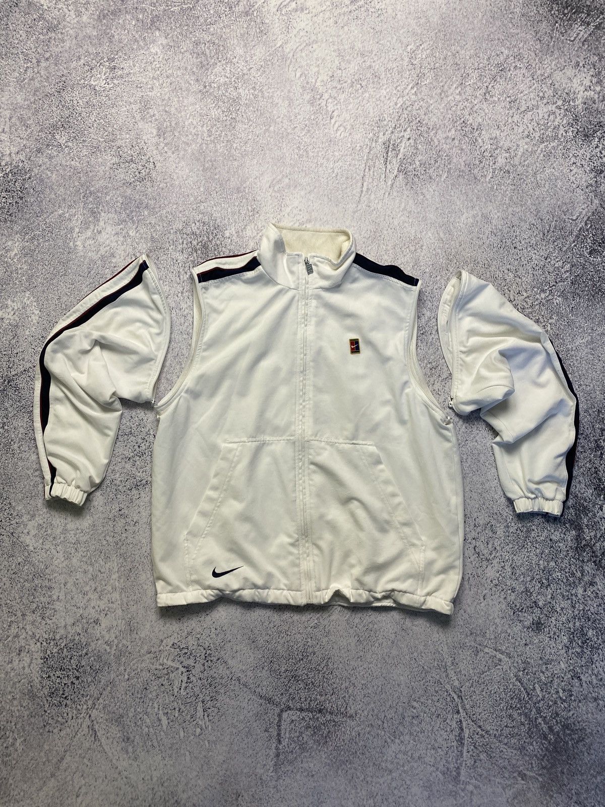 Nike × Vintage Vintage 90's Nike Court 2 in 1 White Boxy Track Jacket Drill Size US XL / EU 56 / 4 - 1 Thumbnail