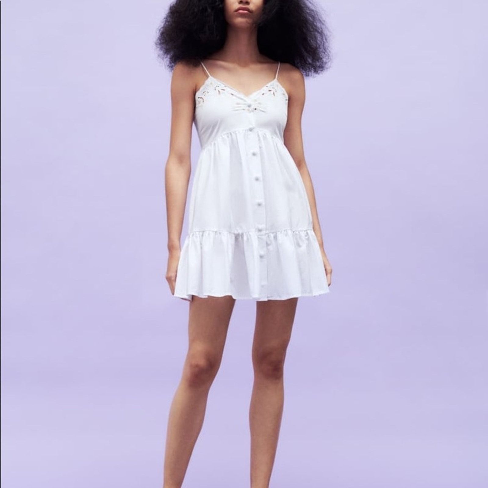 Zara ZARA BLOGGER FAVORITE EMBROIDERED POPLIN DRESS WHITE Size XS / US 0-2 / IT 36-38 - 10 Thumbnail