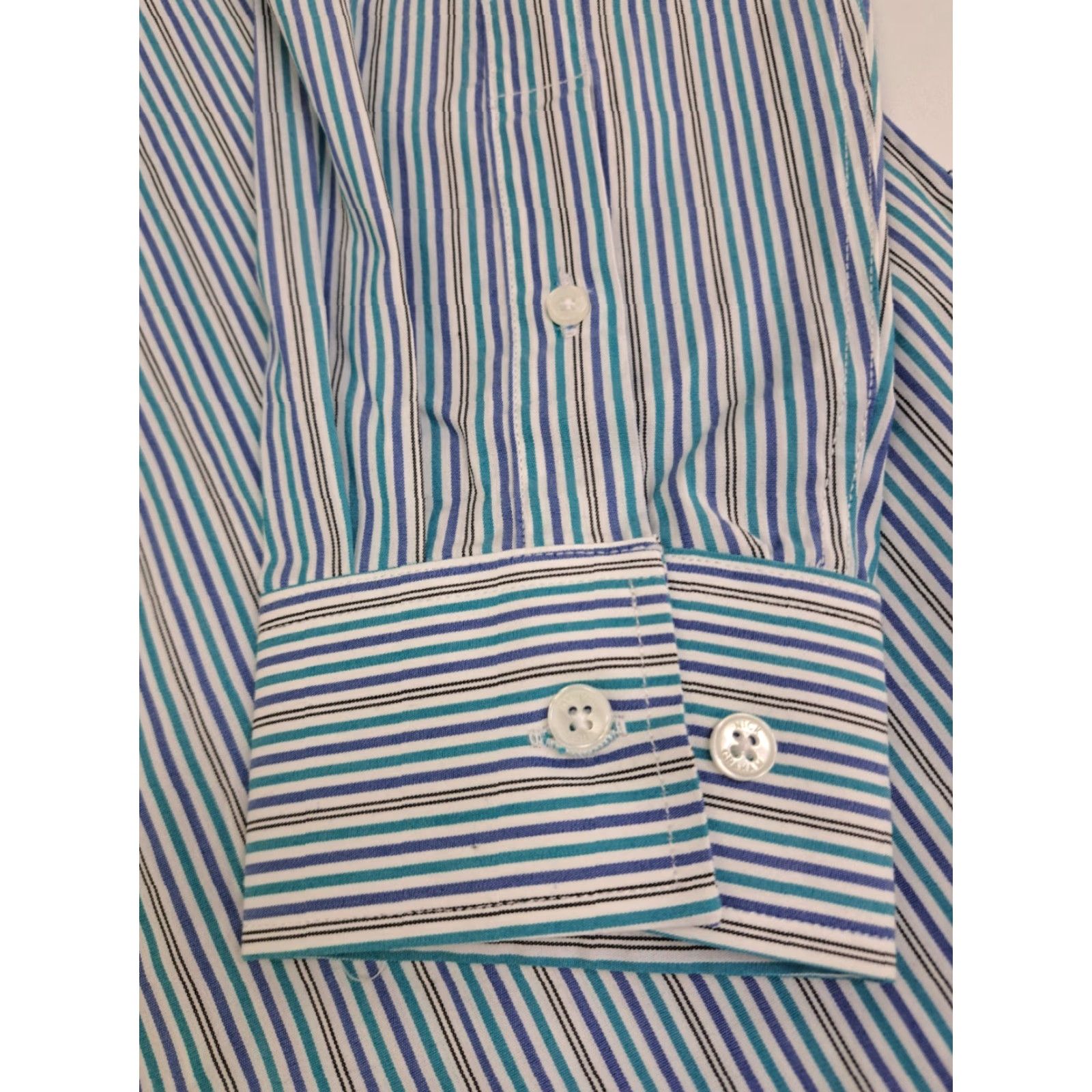 Vintage NWT Nick Graham Men's Modern Fit Teal Striped Long Sleeve Button-Up Shirt M Size US M / EU 48-50 / 2 - 7 Thumbnail