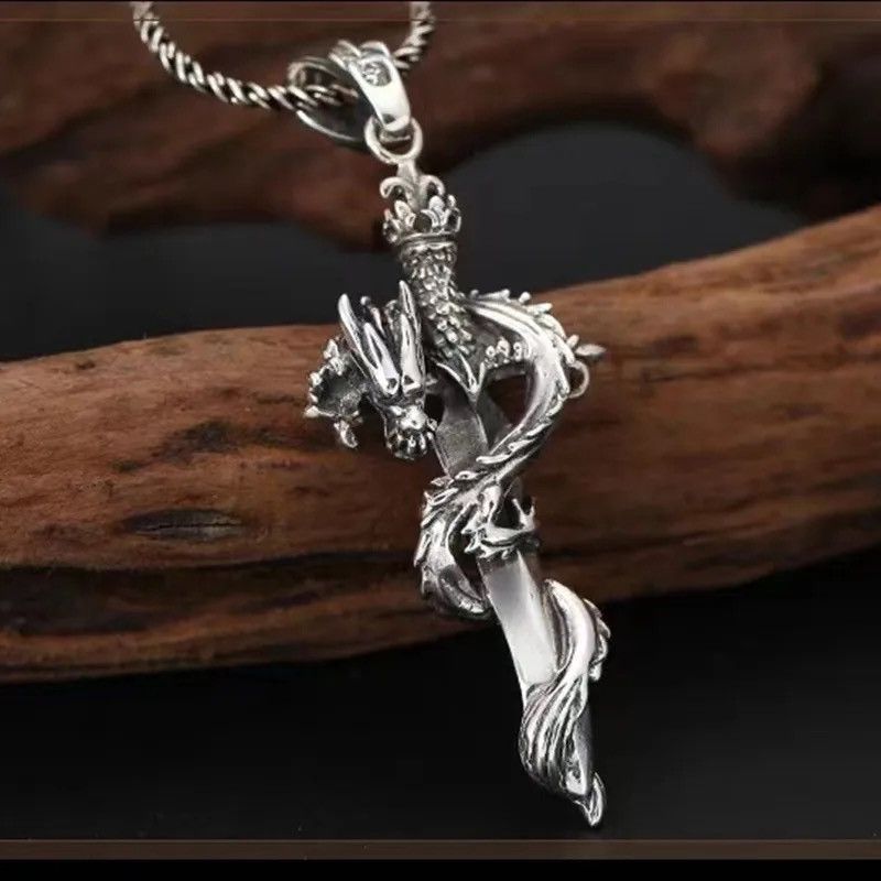 Jewelry × Vintage Punk Dragon Winding Knight Holy Sword Pendant Necklace Size ONE SIZE - 5 Thumbnail