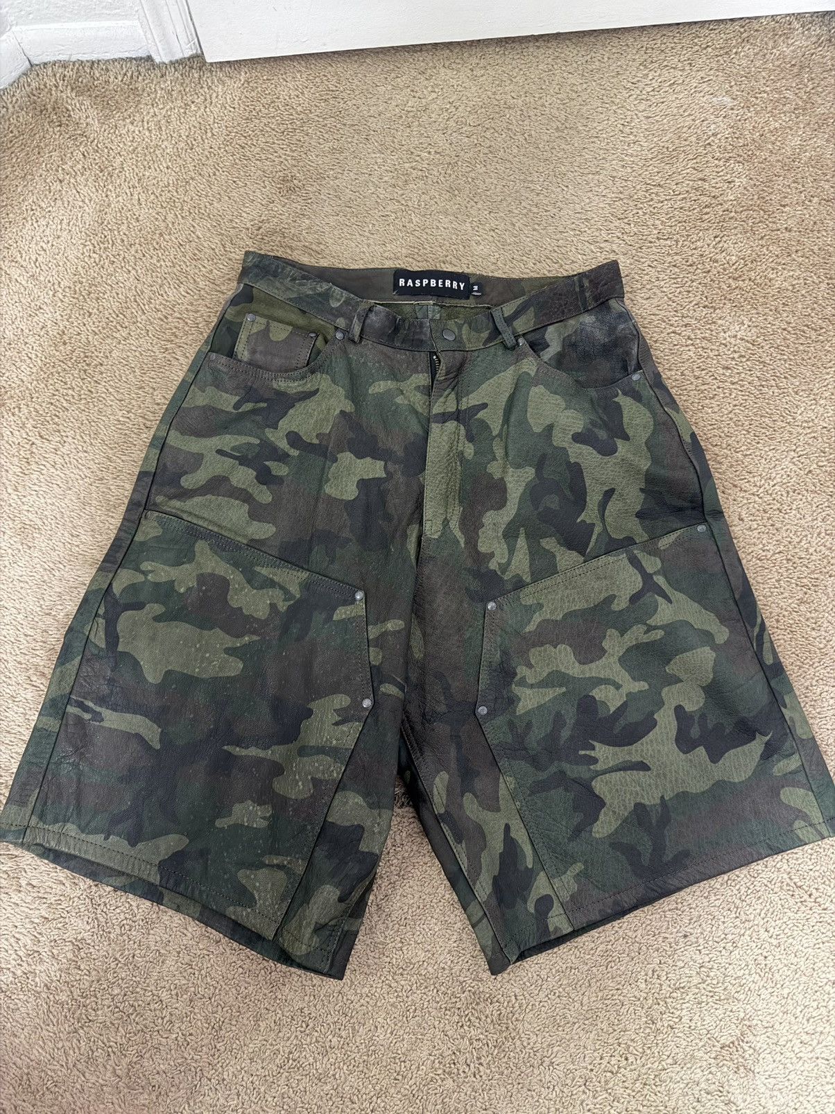 The GV Gallery GV Gallery Raspberry Hills ‘Barrack’ Camo Leather Shorts Size US 32 / EU 48 - 1 Thumbnail