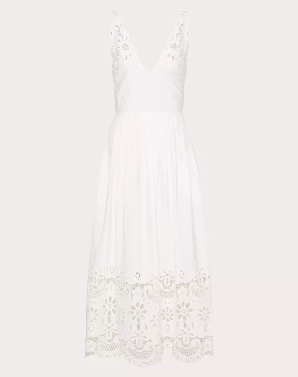 Valentino o1s1wg111125 Popeline Broderie Dress in White Size L / US 10 / IT 46 - 1 Thumbnail