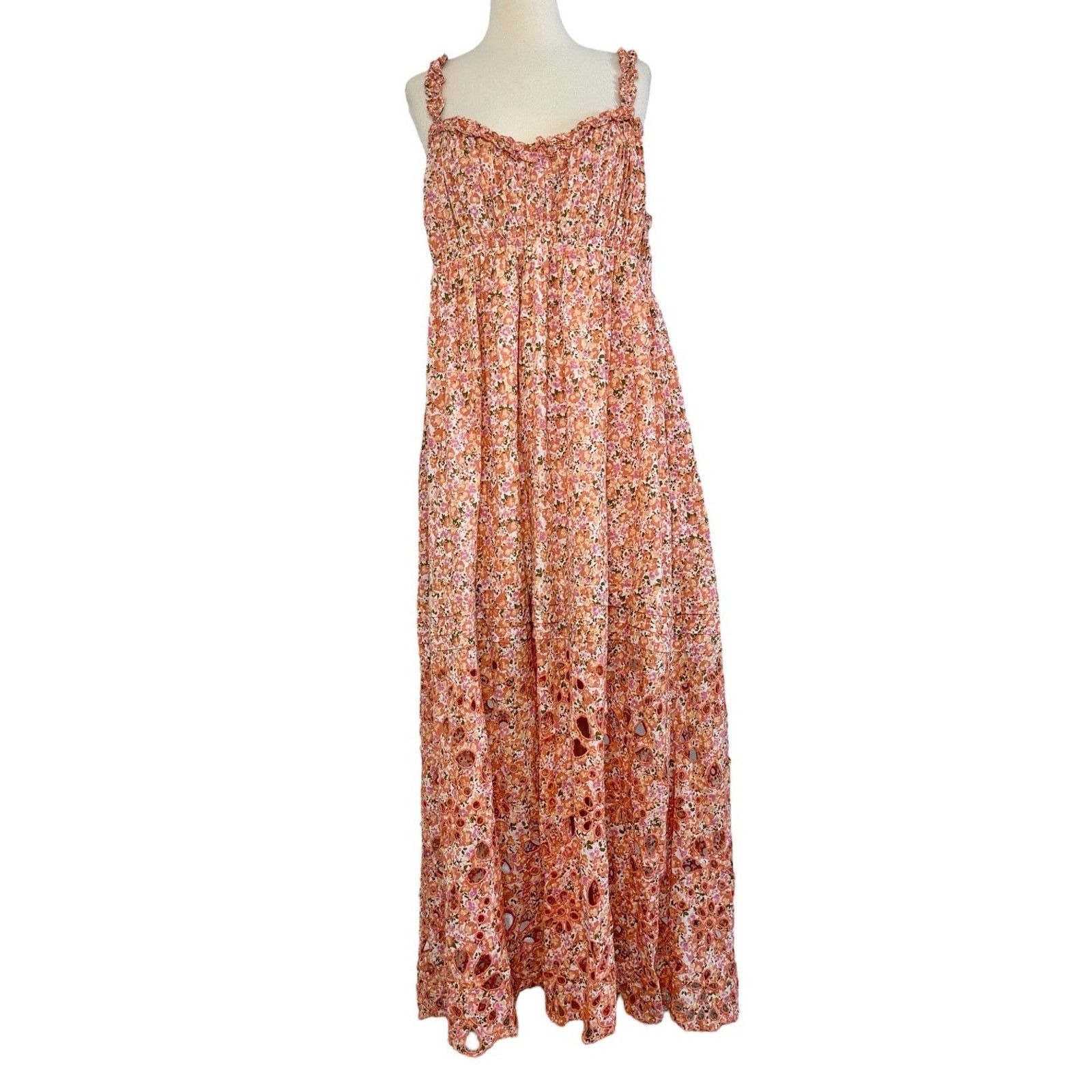 Anthropologie ANTHROPOLOGIE Babydoll Sweetheart Maxi Dress Floral Eyelet Size XL / US 12-14 / IT 48-50 - 3 Thumbnail