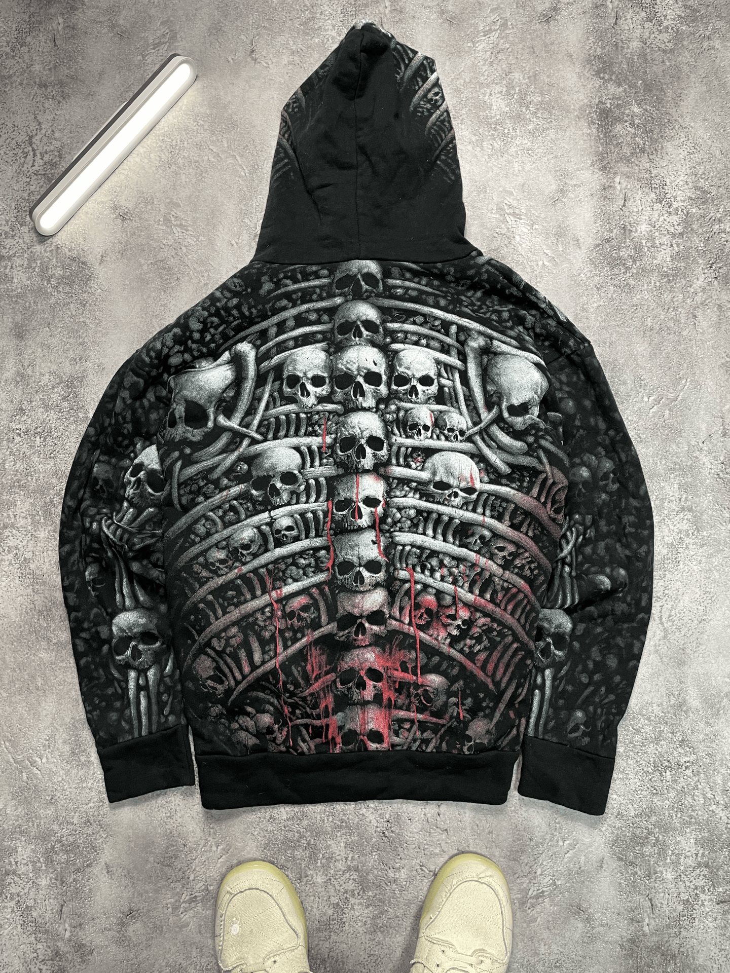Band Tees Crazy ALLPRINT vintage 90s Skull AOP affliction style hoodie Size US S / EU 44-46 / 1 - 1 Thumbnail