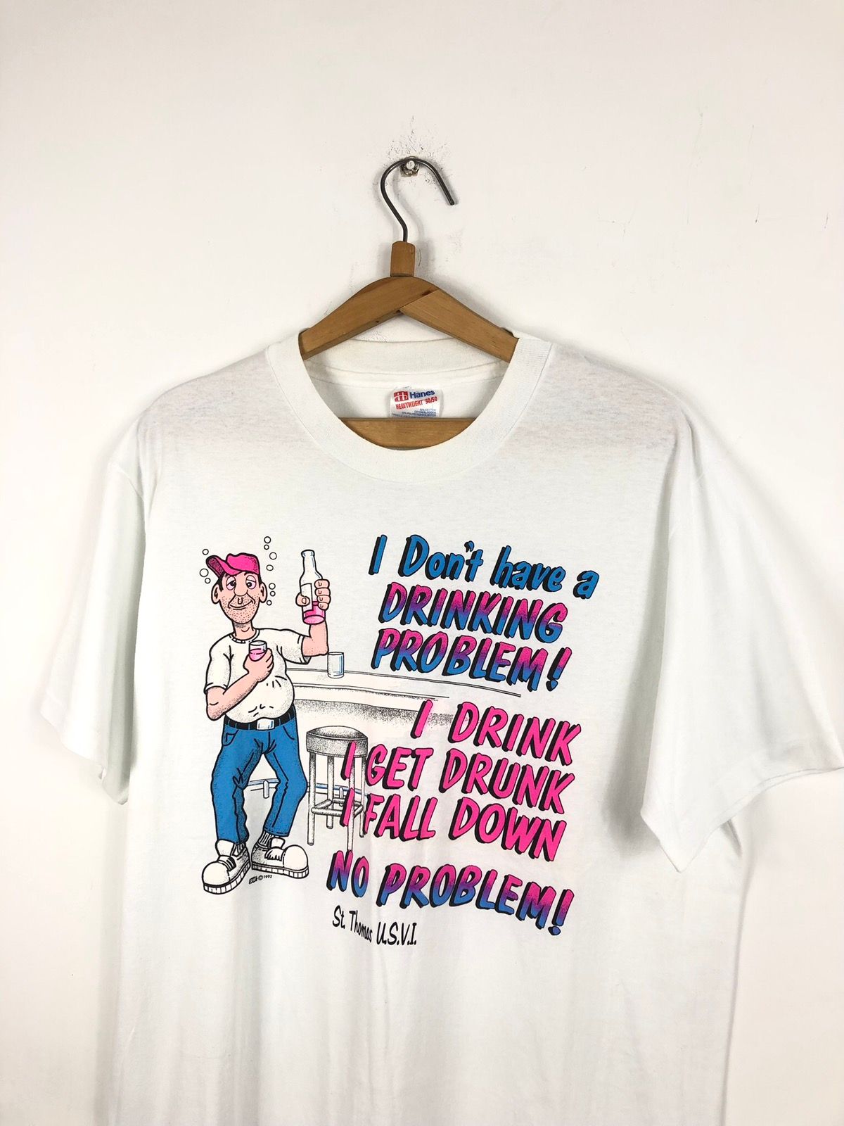 Pre-owned Made In Usa X Vintage 1992 Drinking Problem Funny Humor Graphic Tee Y2k In White