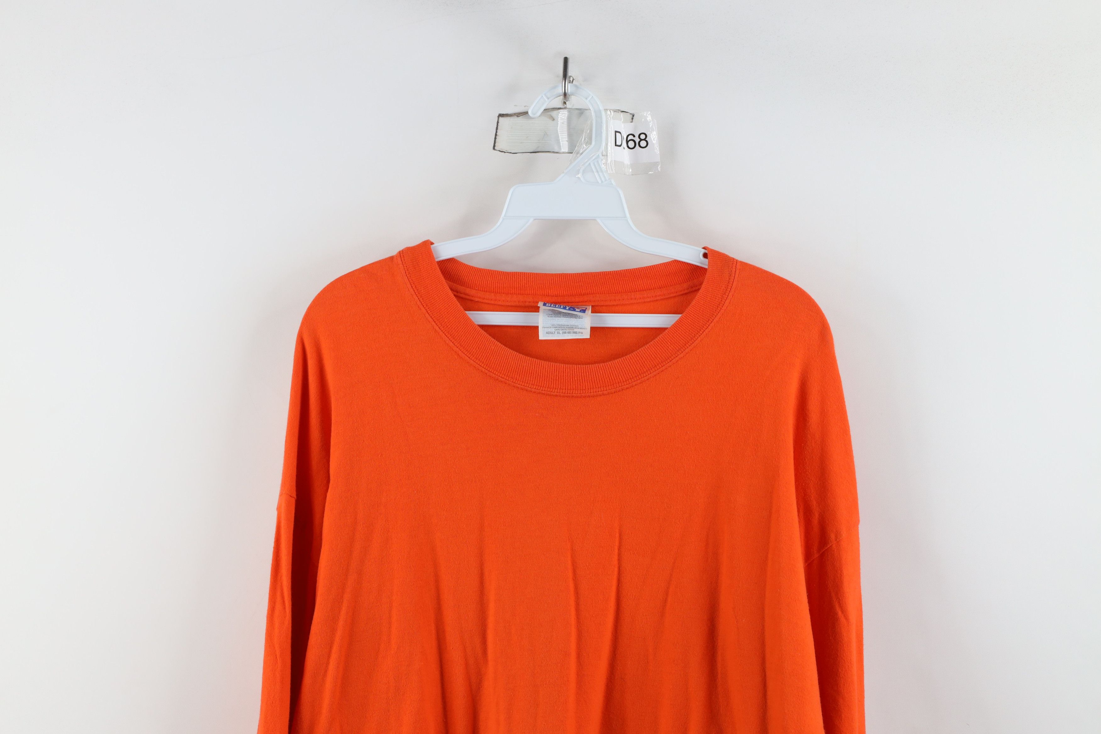 Hanes × Vintage Vintage 90s Hanes Beefy Long Sleeve T-Shirt Orange Cotton Size US XL / EU 56 / 4 - 2 Thumbnail