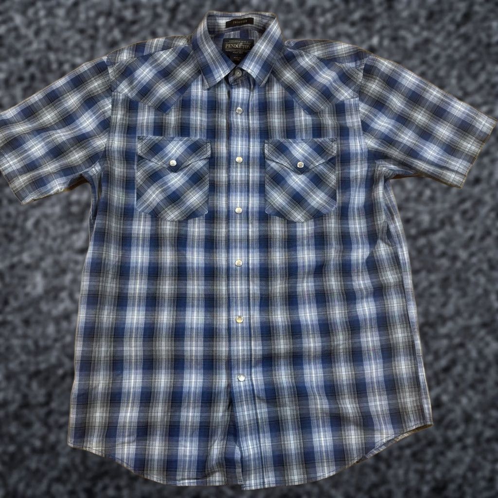 Pendleton Pendleton Western Shirt Mens Small Blue Plaid Pearl Snap Button-Down Shirt Size US S / EU 44-46 / 1 - 1 Thumbnail