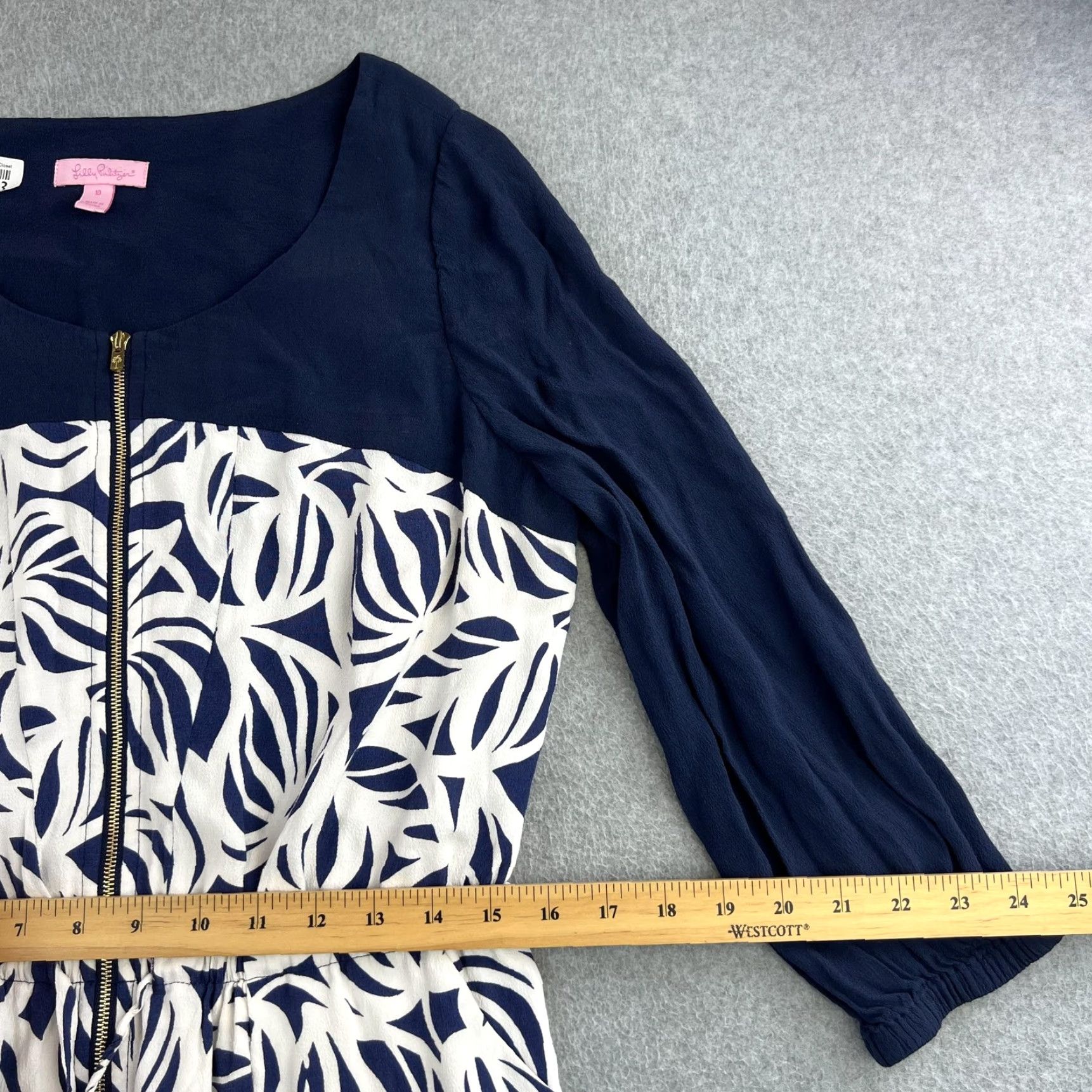 Lilly Pulitzer Lilly Pulitzer Dress Womens 10 Blue White Tropical A-Line Zip Front 3/4 Sleeve Size L / US 10 / IT 46 - 2 Thumbnail