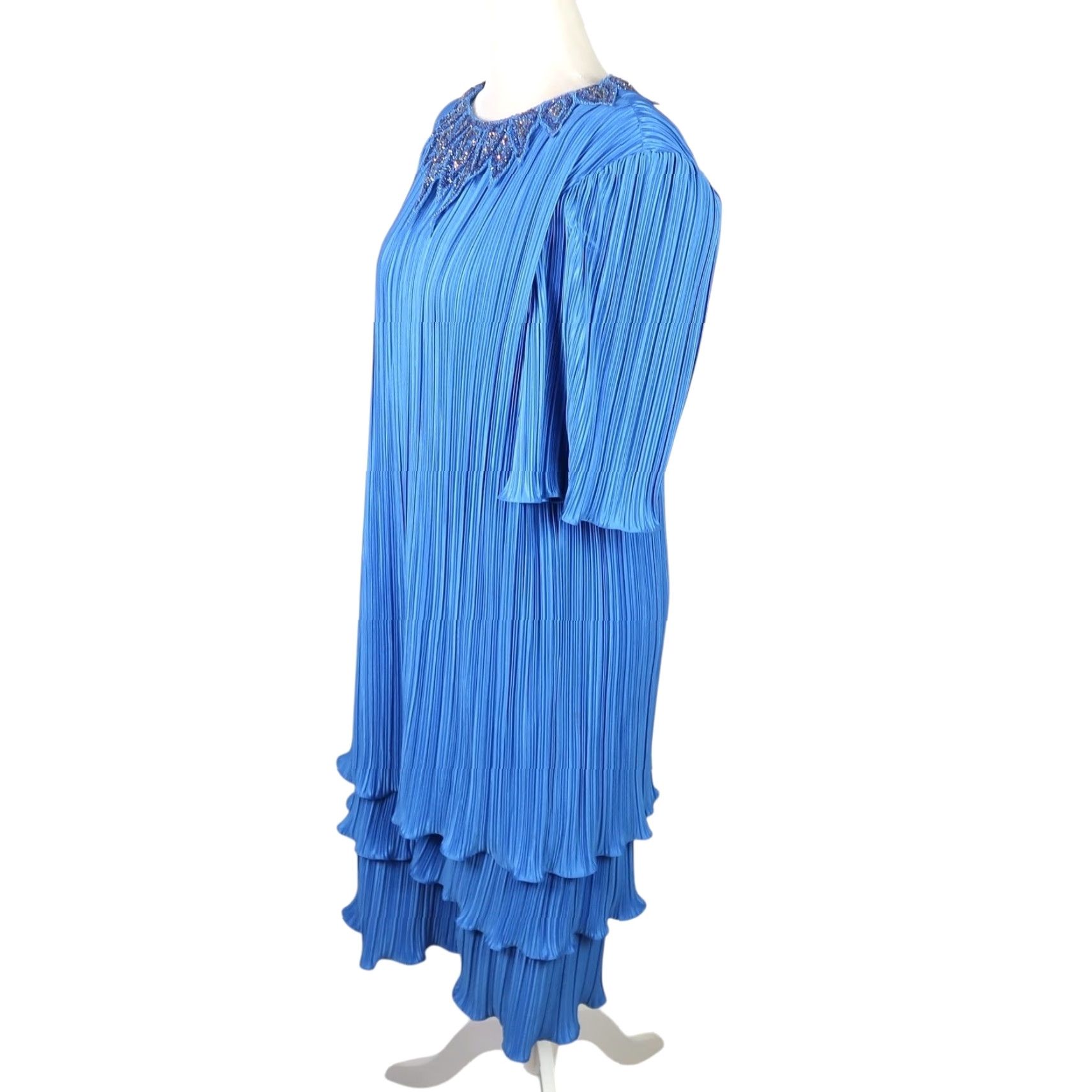Vintage VINTAGE Gilberti cobalt blue plisse tiered midi dress 12 Sheath Beaded Glitter 80s Cocktail Party Formal Womens 12 blue Size XL / US 12-14 / IT 48-50 - 3 Thumbnail