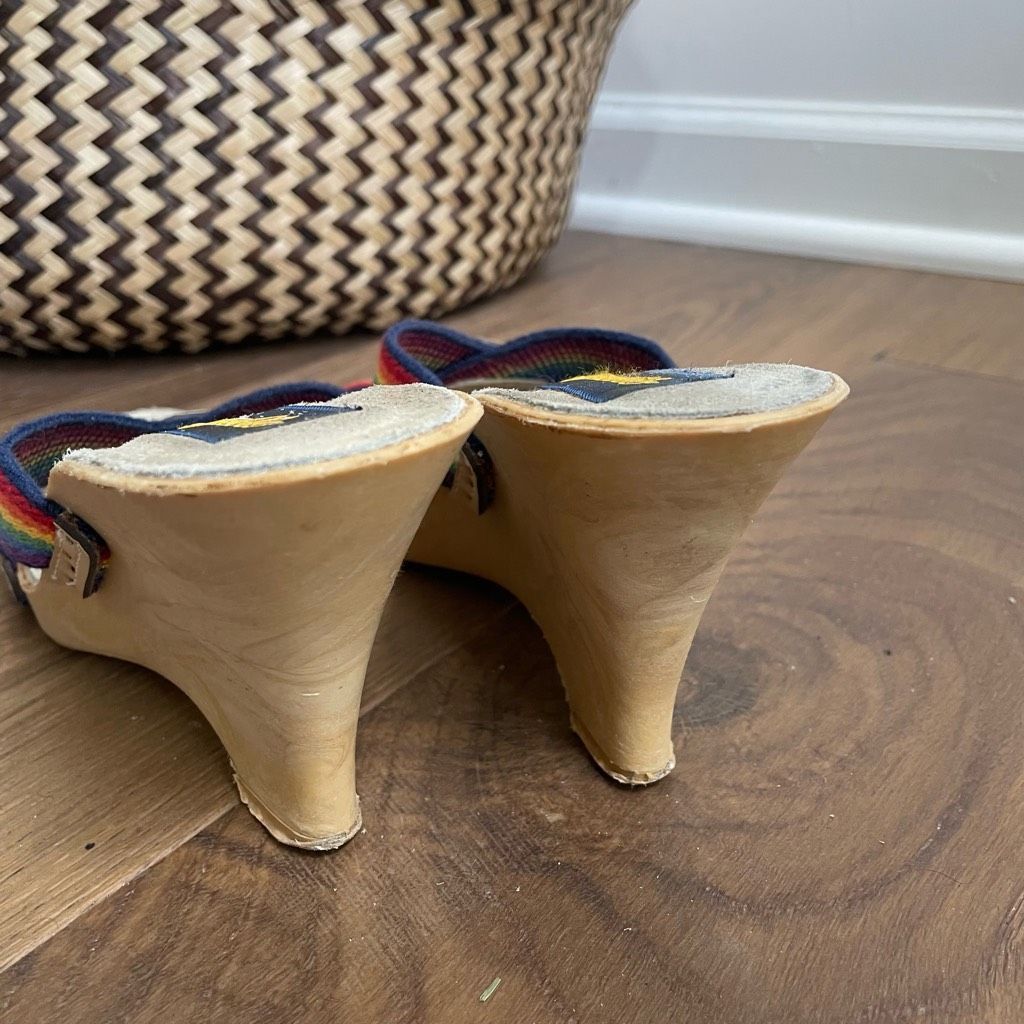 Vintage Vintage 70s 80s Rapallo Rainbow Wedge Mules Heels 7 38 Size US 7 / IT 37 - 7 Thumbnail