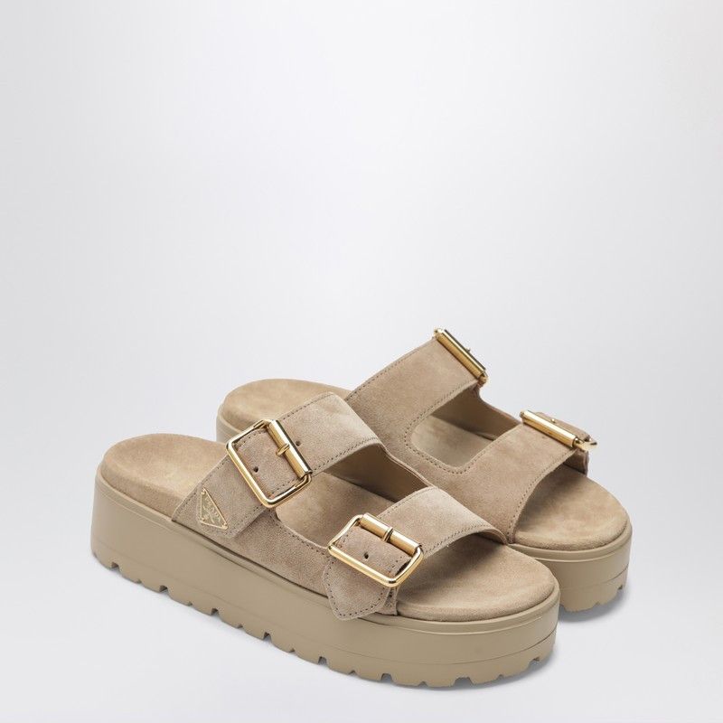 Prada Prada Ecru Suede Sandals Size US 7.5 / IT 37.5 - 1 Thumbnail