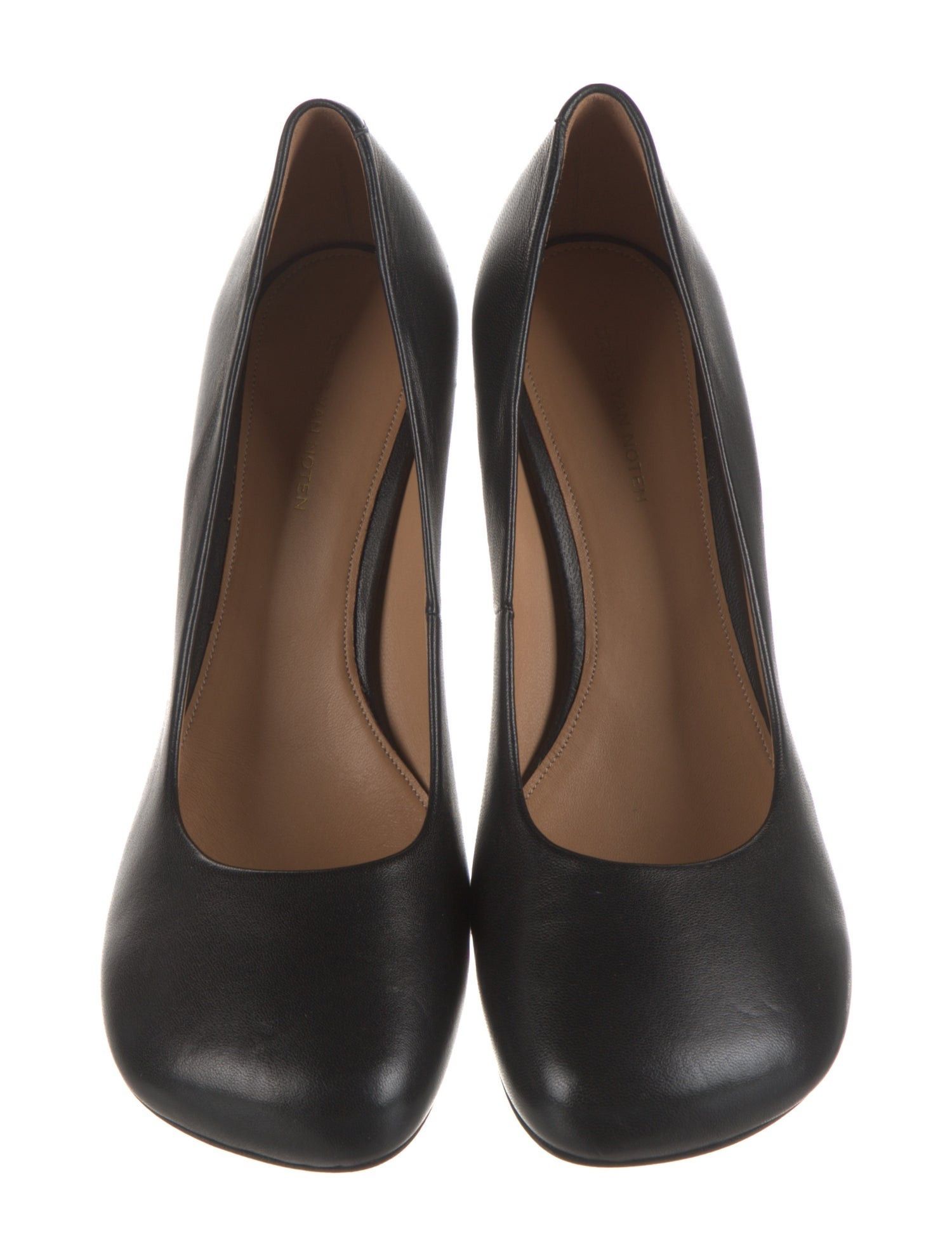 image of Dries Van Noten Rounded Square Toe Sculptural Black Leather Pumps • 39 9 Shoes, Women's