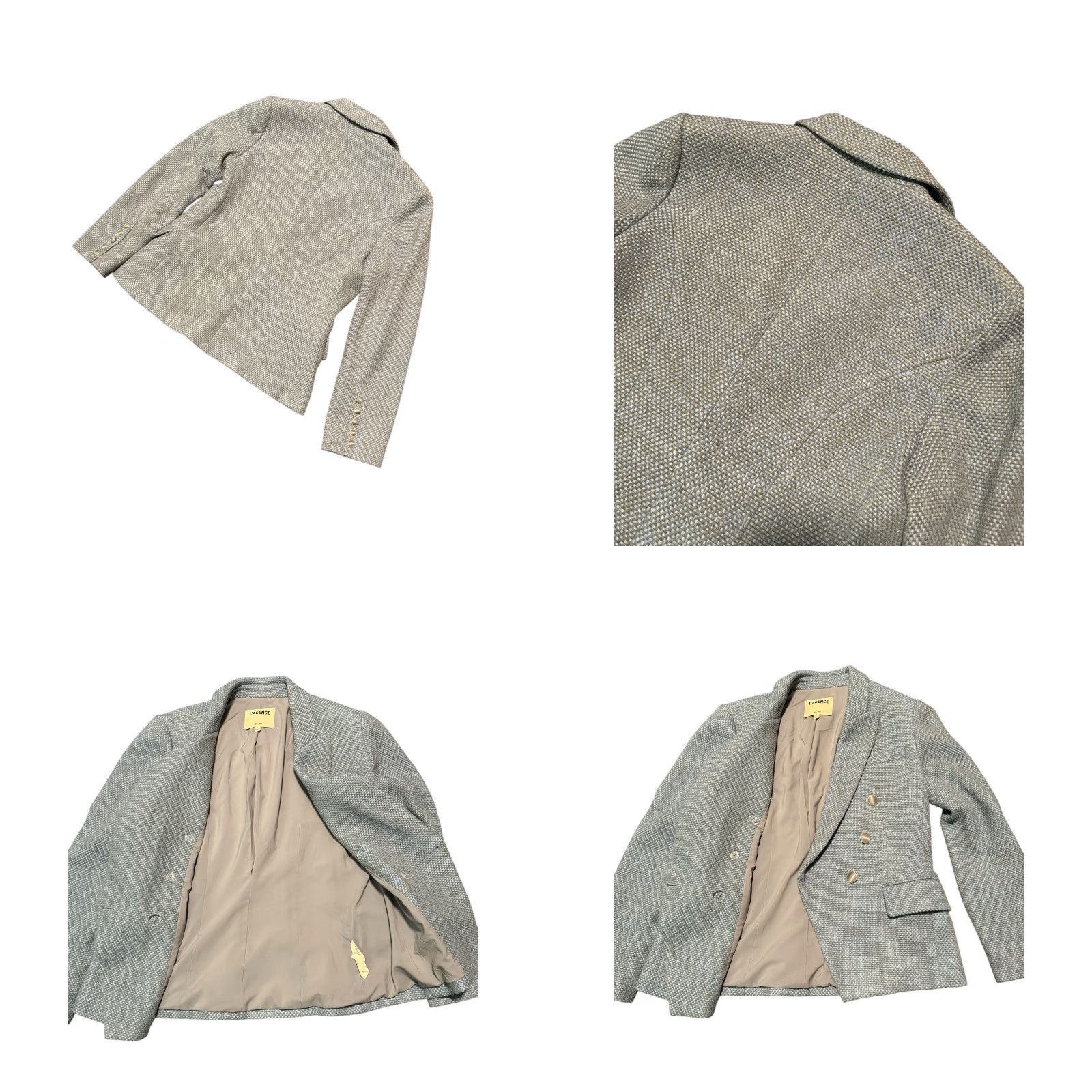 VINTAGE L'AGENCE Kenzie Double-Breasted Tweed Blazer Blue Size 8 Women Blazer Regular Size (Blue)