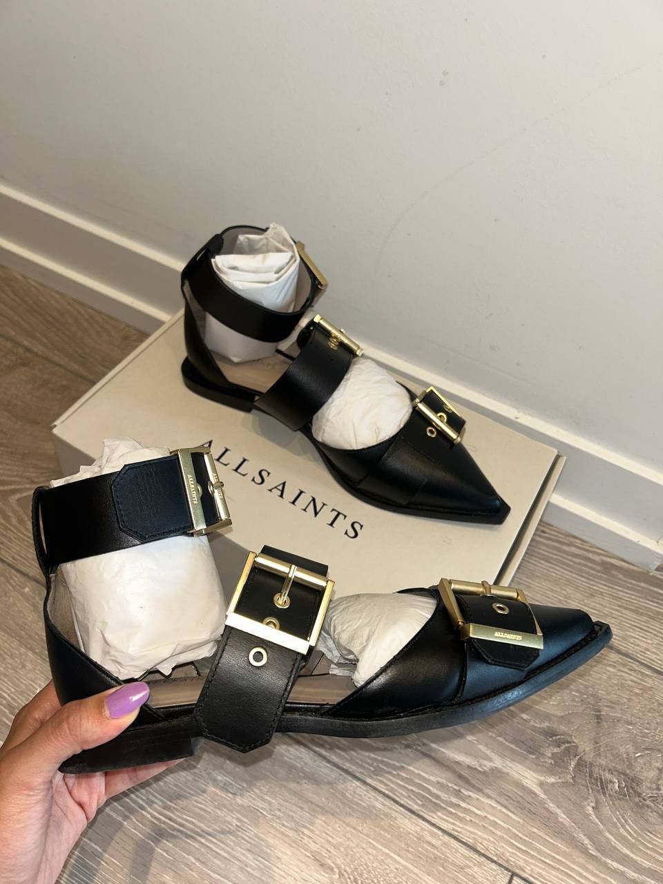 Allsaints Sutton Leather Pointed Toe Shoes Size US 7 / IT 37 - 4 Thumbnail