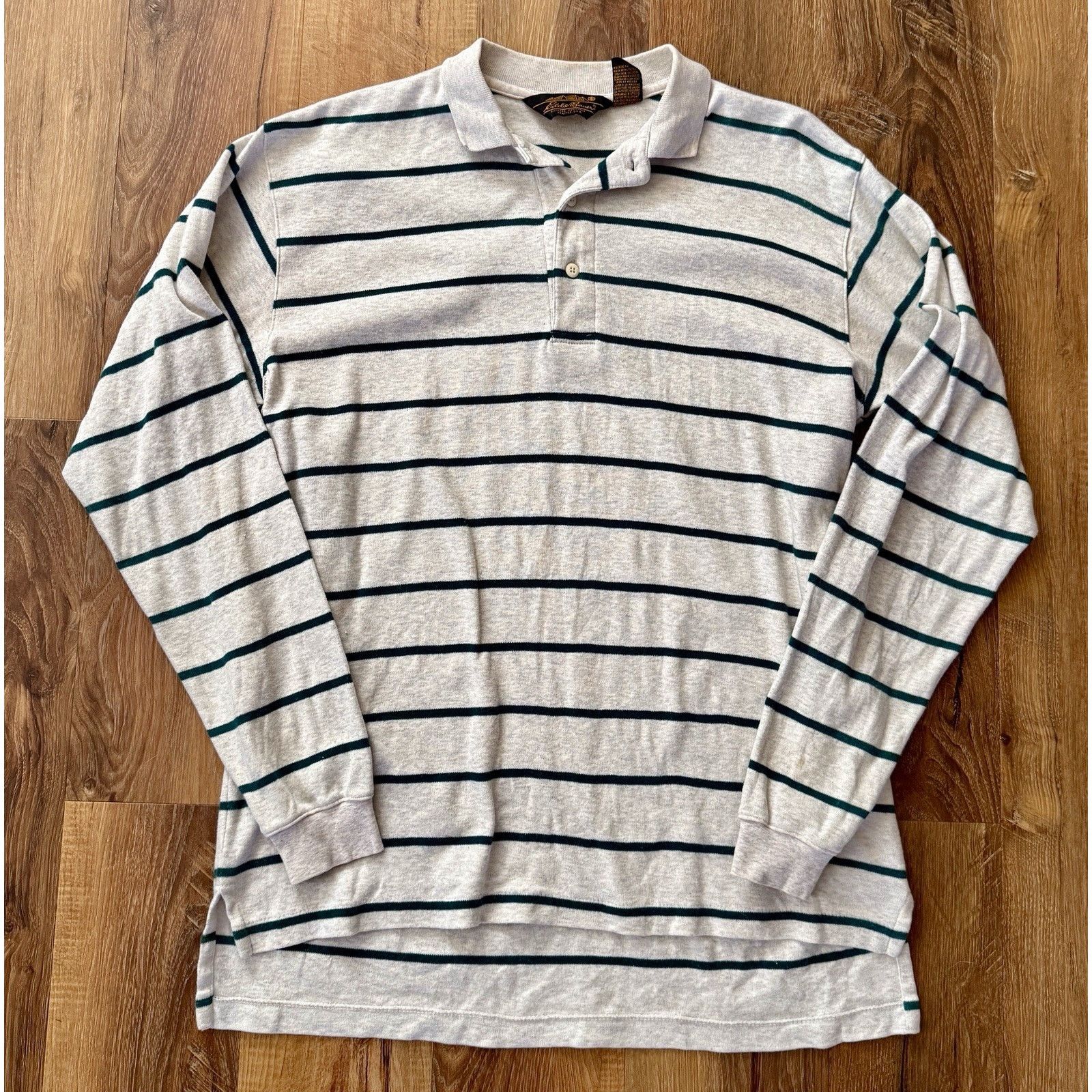 Eddie Bauer Vintage Eddie Bauer Rugby Shirt Men's MT Cream Green Stripe Size US M / EU 48-50 / 2 - 2 Thumbnail