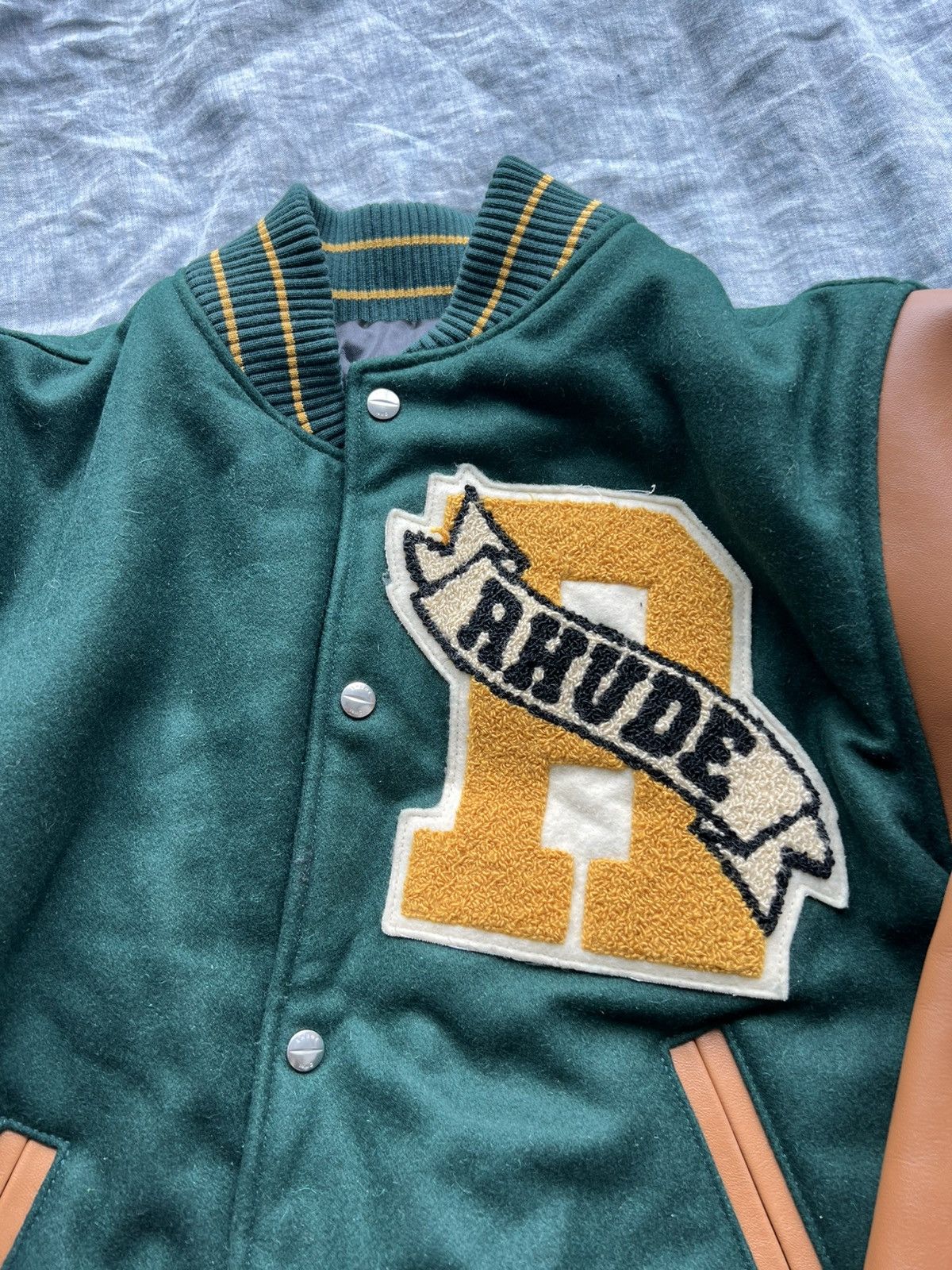 Rhude 2995USD Chenille Letterman Varsity Jacket Green/Tan Size US L / EU 52-54 / 3 - 6 Thumbnail