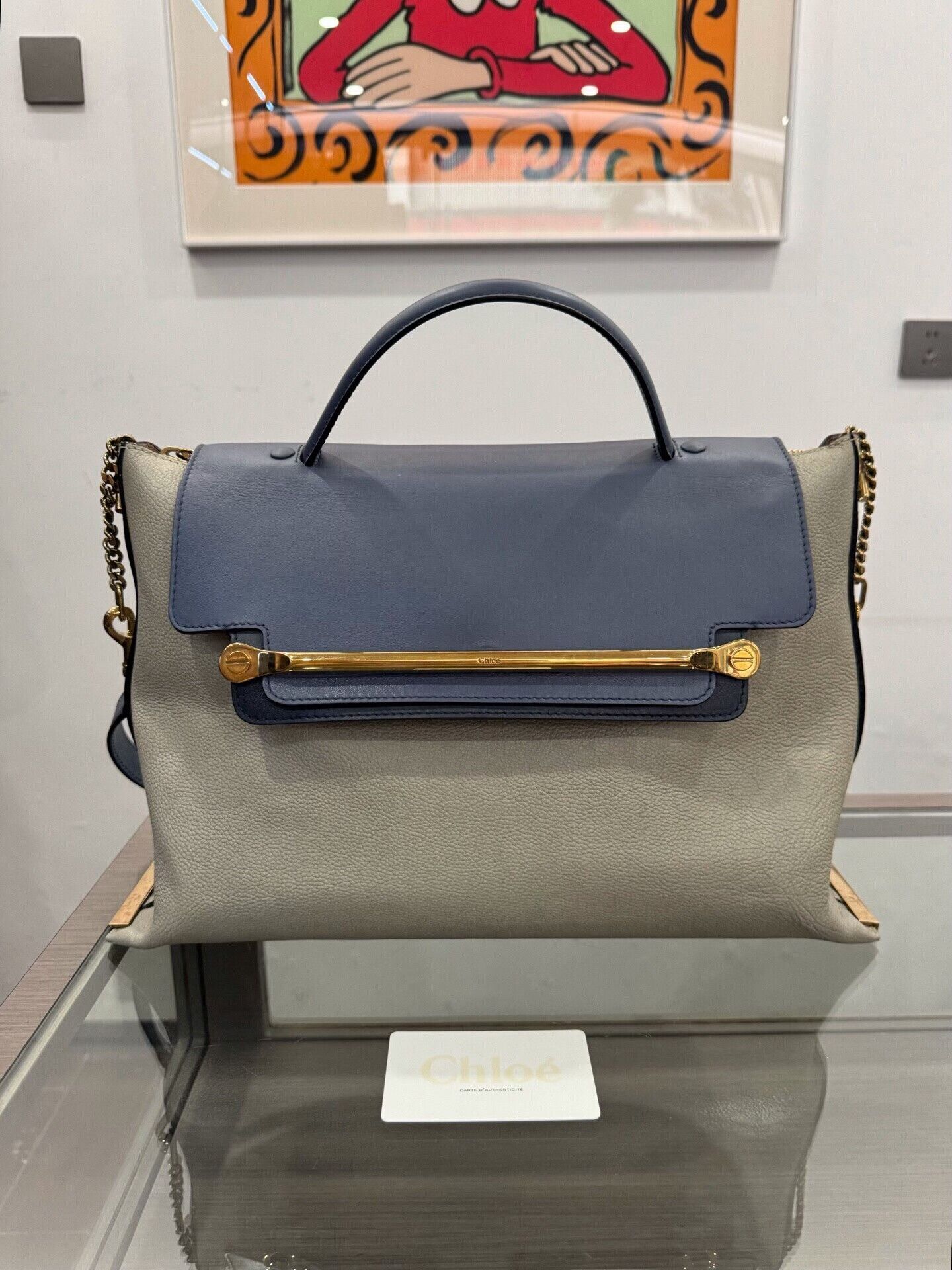 Chloe Chloe Gold Logo Gray Blue Handbag Size ONE SIZE - 1 Thumbnail