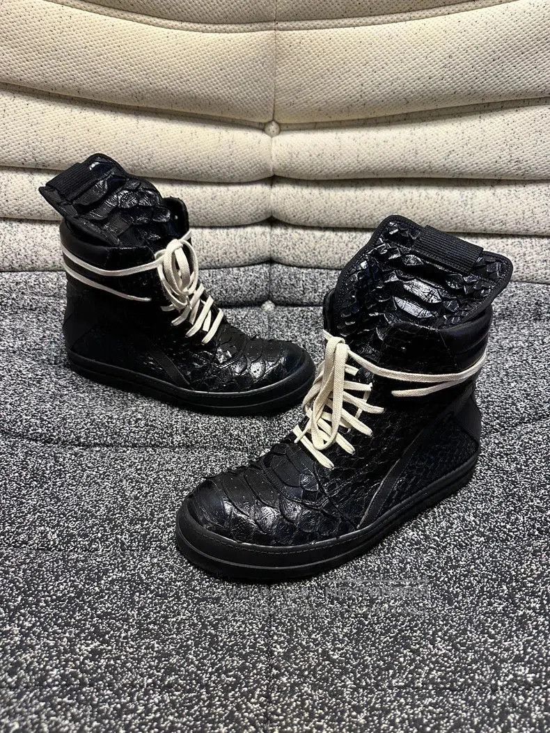 Rick Owens Rick Owens Black Python Leather High Top Sneakers. Size US 8.5 / EU 41-42 - 2 Thumbnail