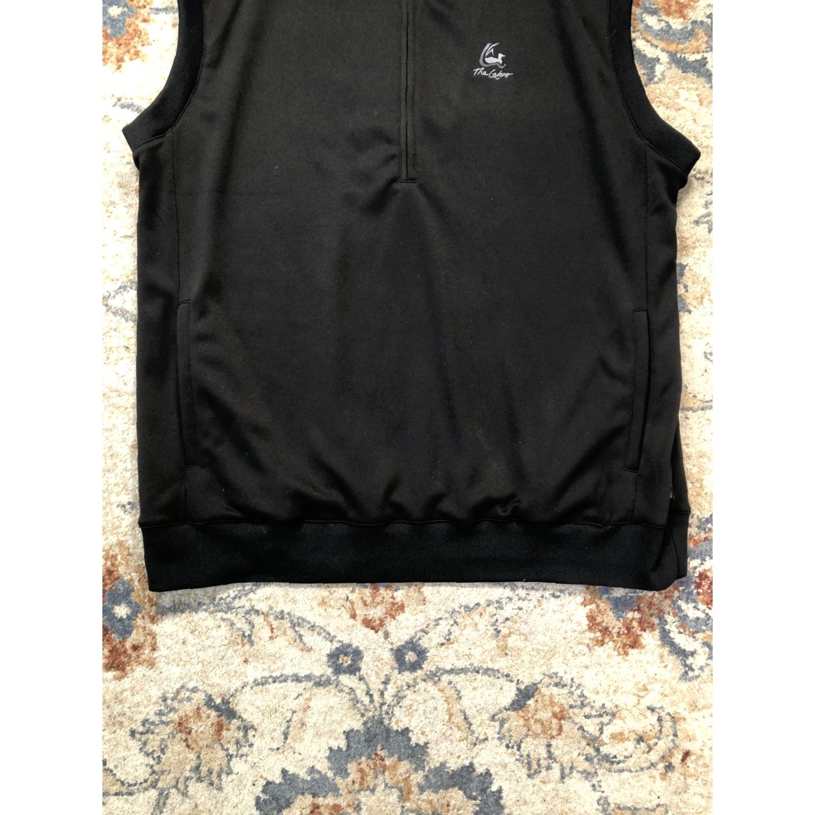 Vintage Straight Down Mens Vest 2XL Black 1/4 Zip Mock Neck Pockets Logo Embroidered Sleeveless Knitted Sweater Vest Size US XXL / EU 58 / 5 - 5 Thumbnail
