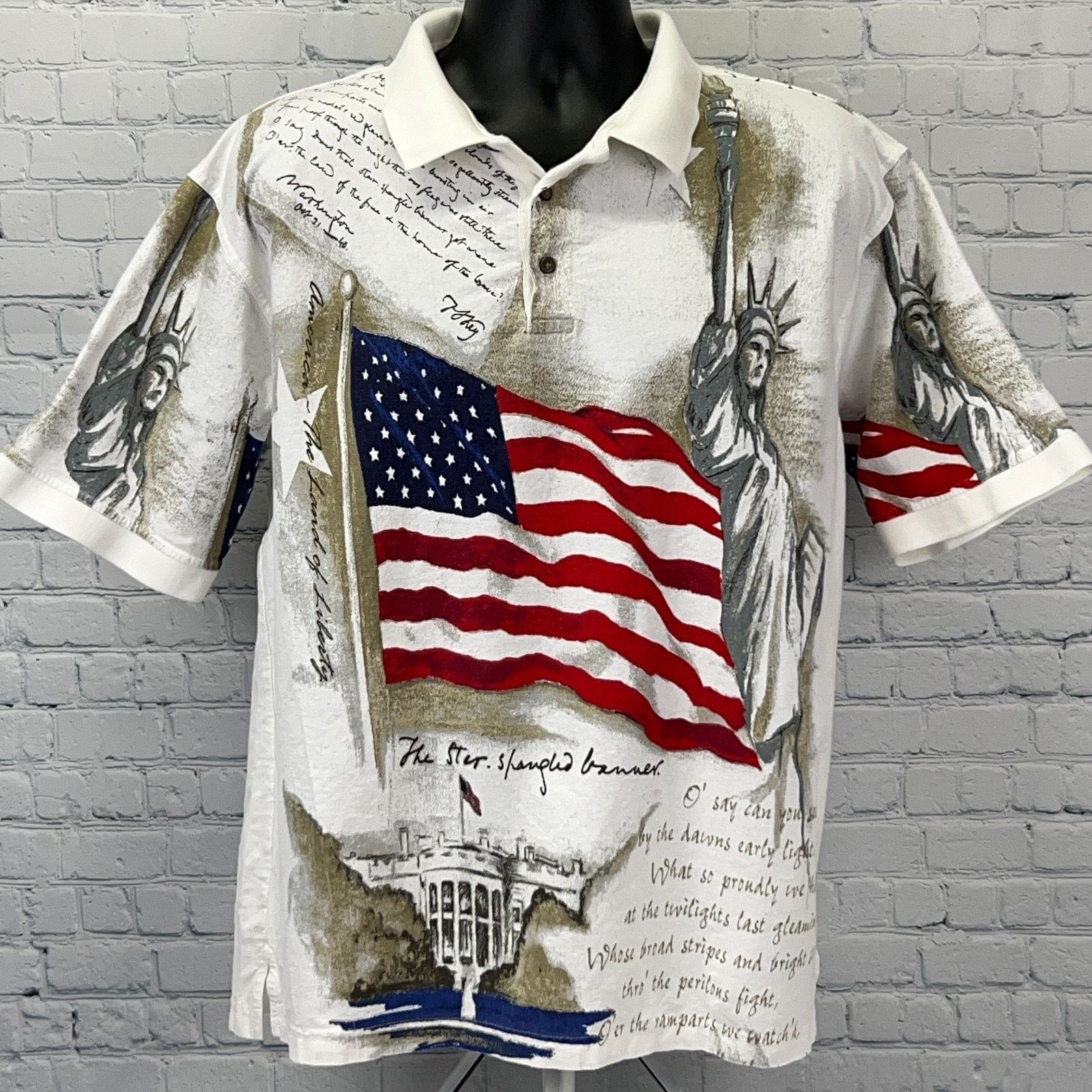 Other Star Spangled Banner Lyrics Polo Shirt American White XL Size US XL / EU 56 / 4 - 1 Thumbnail
