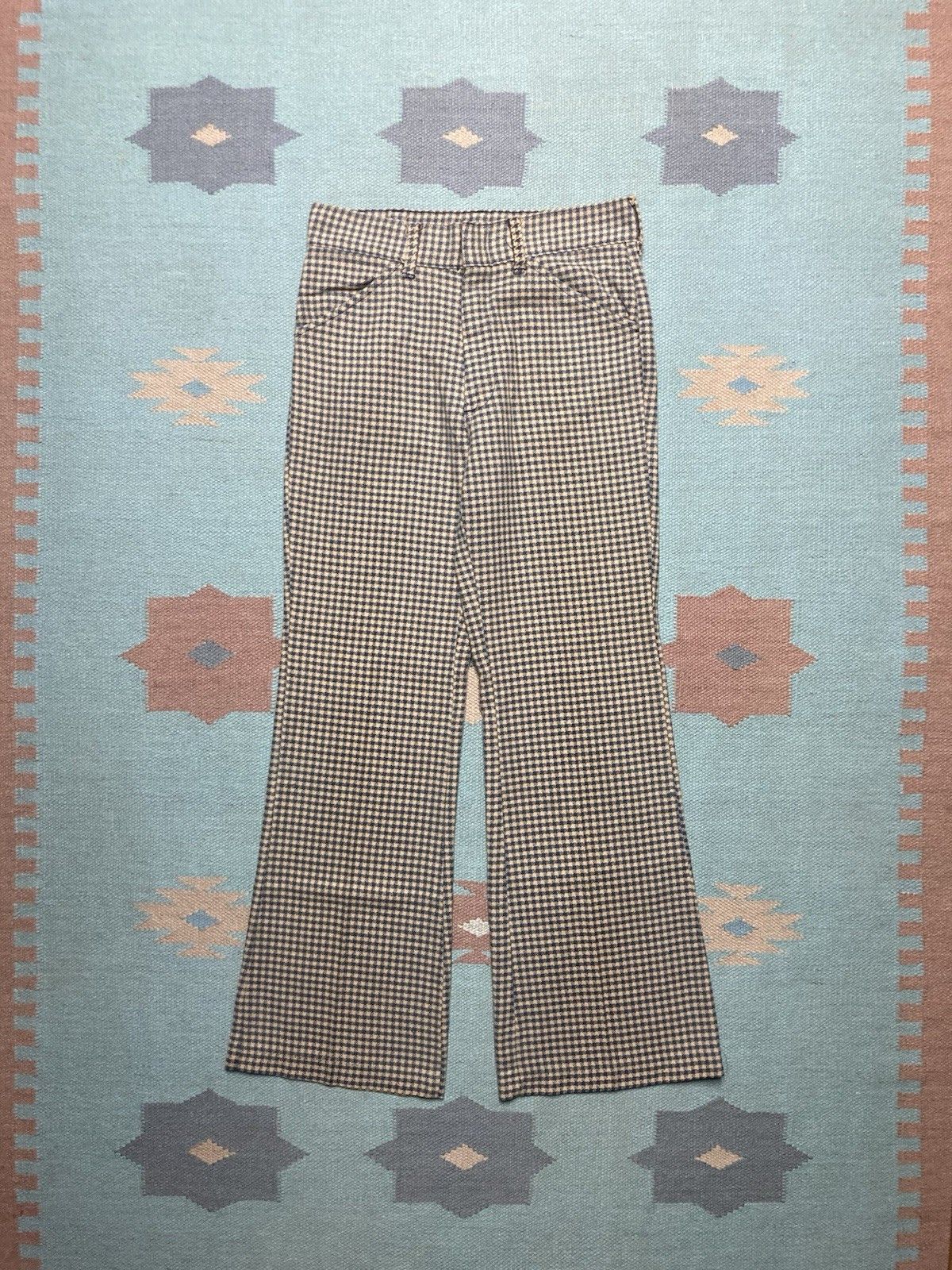 JCPenney × Vintage 70s bell bottom flare pants houndstooth checkered 18 28x28 Size 28" / US 6 / IT 42 - 1 Thumbnail