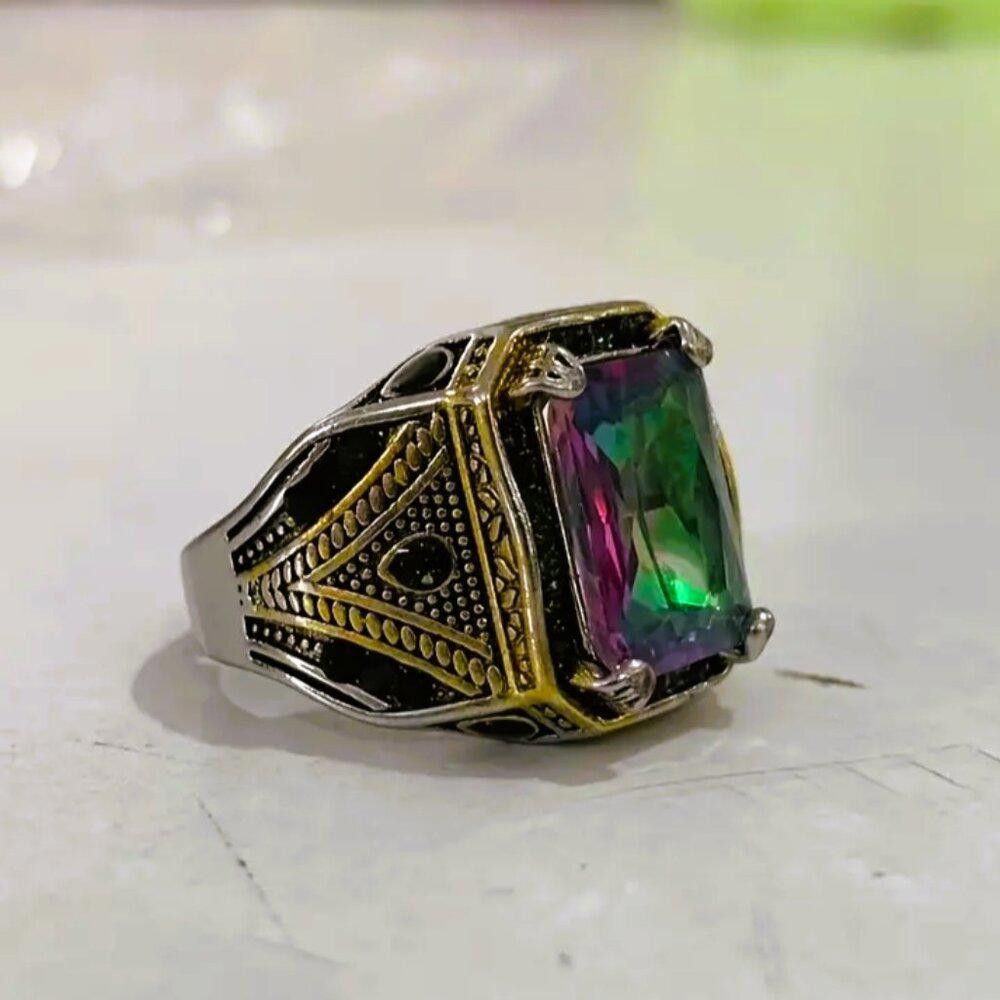Designer Men's Handmade Mystic Topaz Open 925 Sterling Silver Ring Size ONE SIZE - 6 Thumbnail