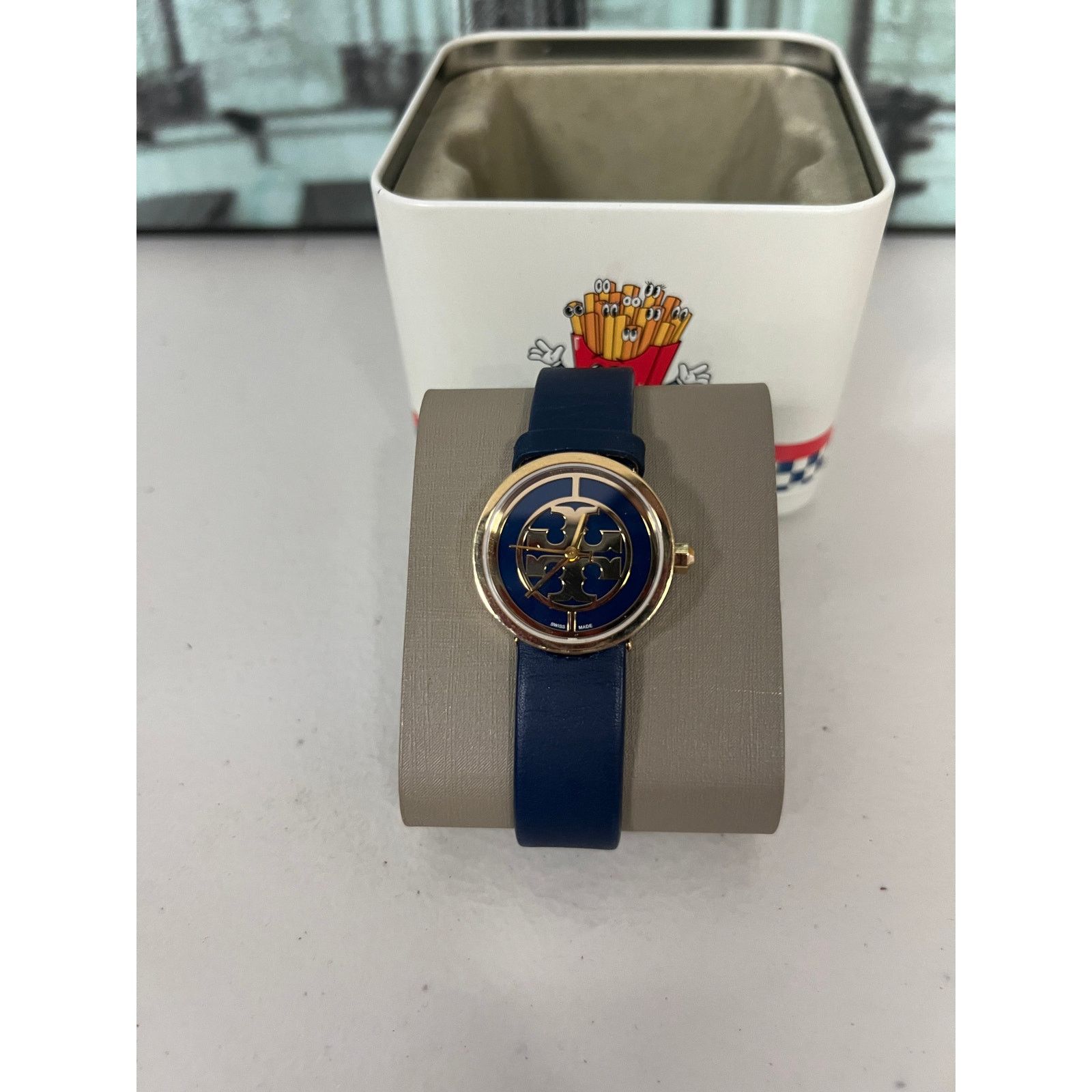 Tory Burch TRB4003 Reva Navy Leather Strap 28mm Swiss Watch display picture 3