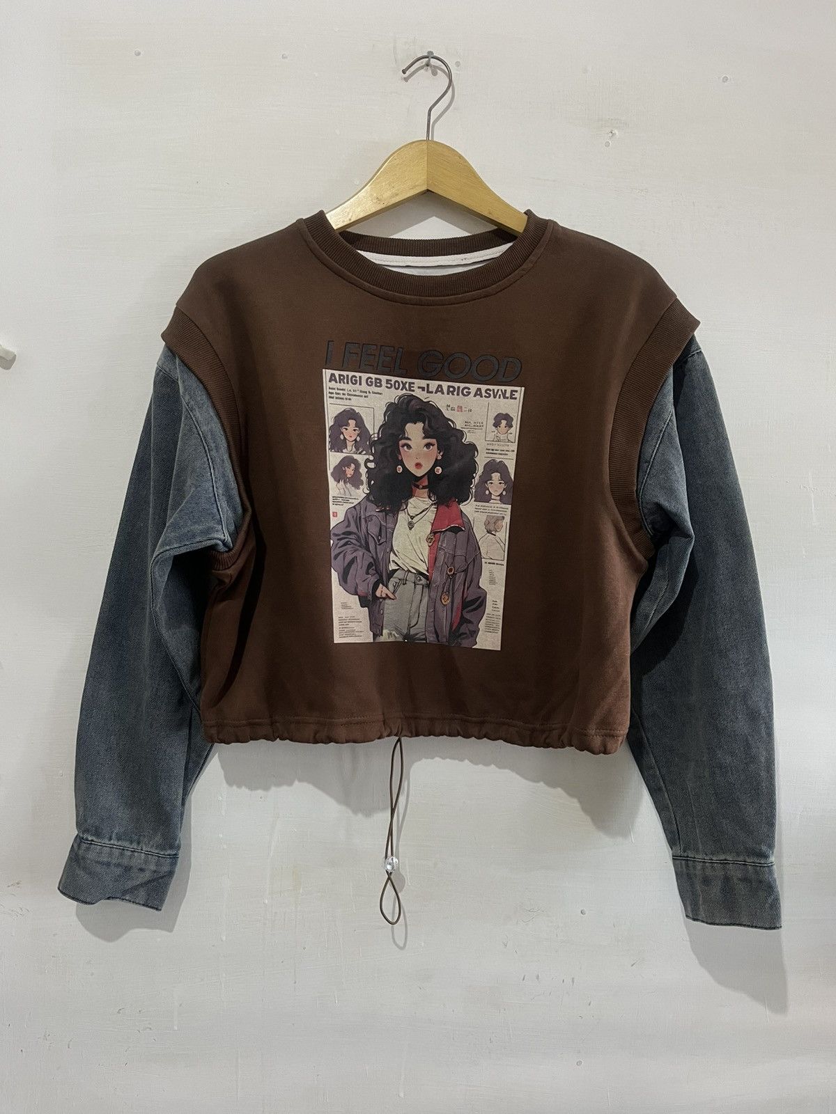 Anime I Feel Good Retro Graphic Layered Denim Sweatshirt Size US M / EU 48-50 / 2 - 3 Thumbnail