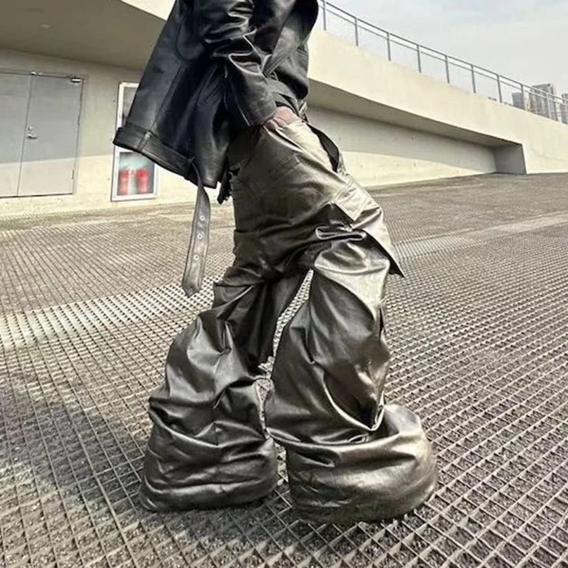 Japanese Brand × Leather Leather Pants Hombre Baggy Wide Leg Drawstring Size US 35 - 2 Thumbnail