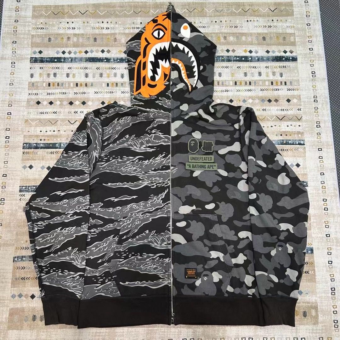 image of Bape X Undftd Tiger Shark Full Zip Hoodie in Black, Men's (Size XL)