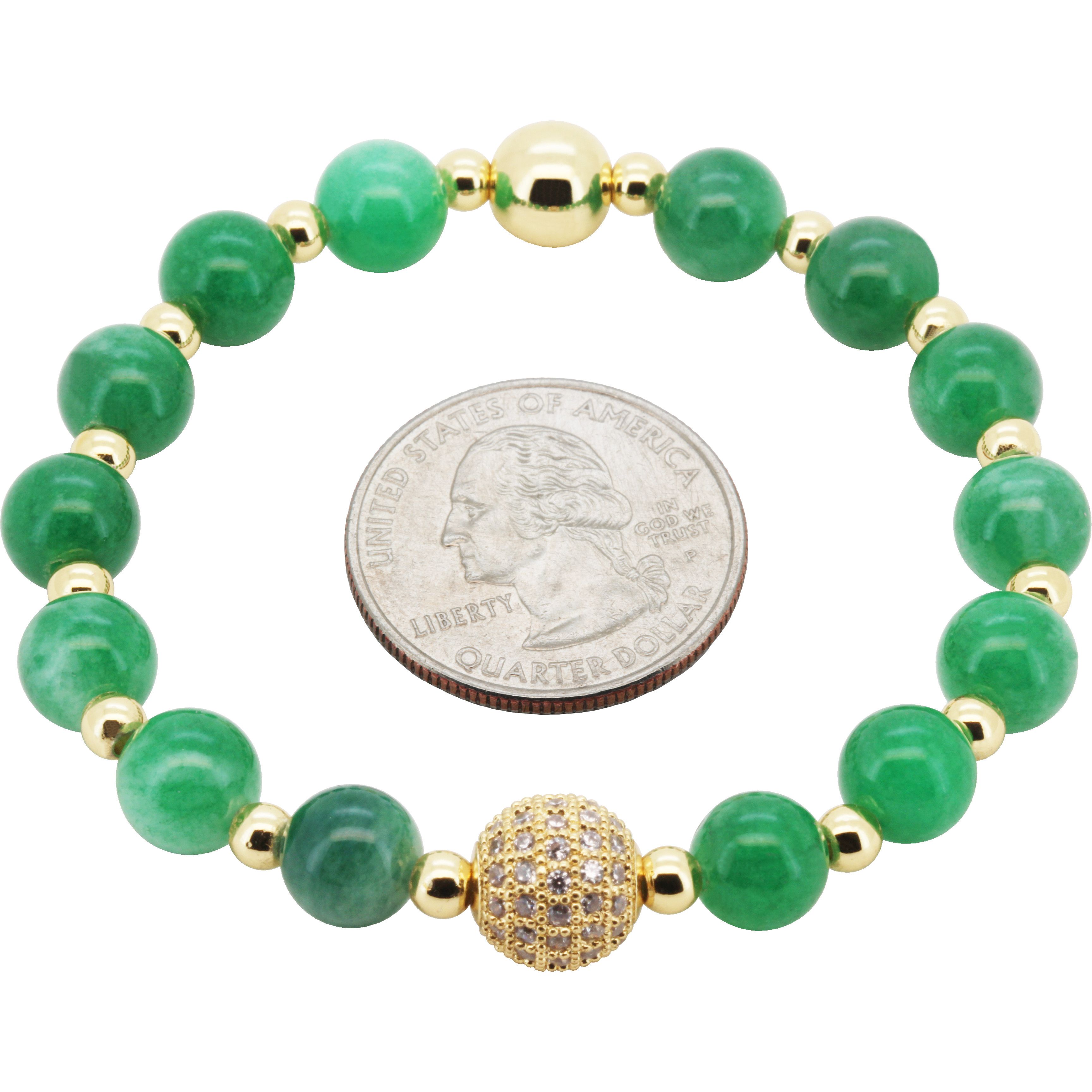 Other 14k GP AAA CZ 8mm Disco Ball Jade Beaded Stretch Bracelet 7" Size ONE SIZE - 1 Preview